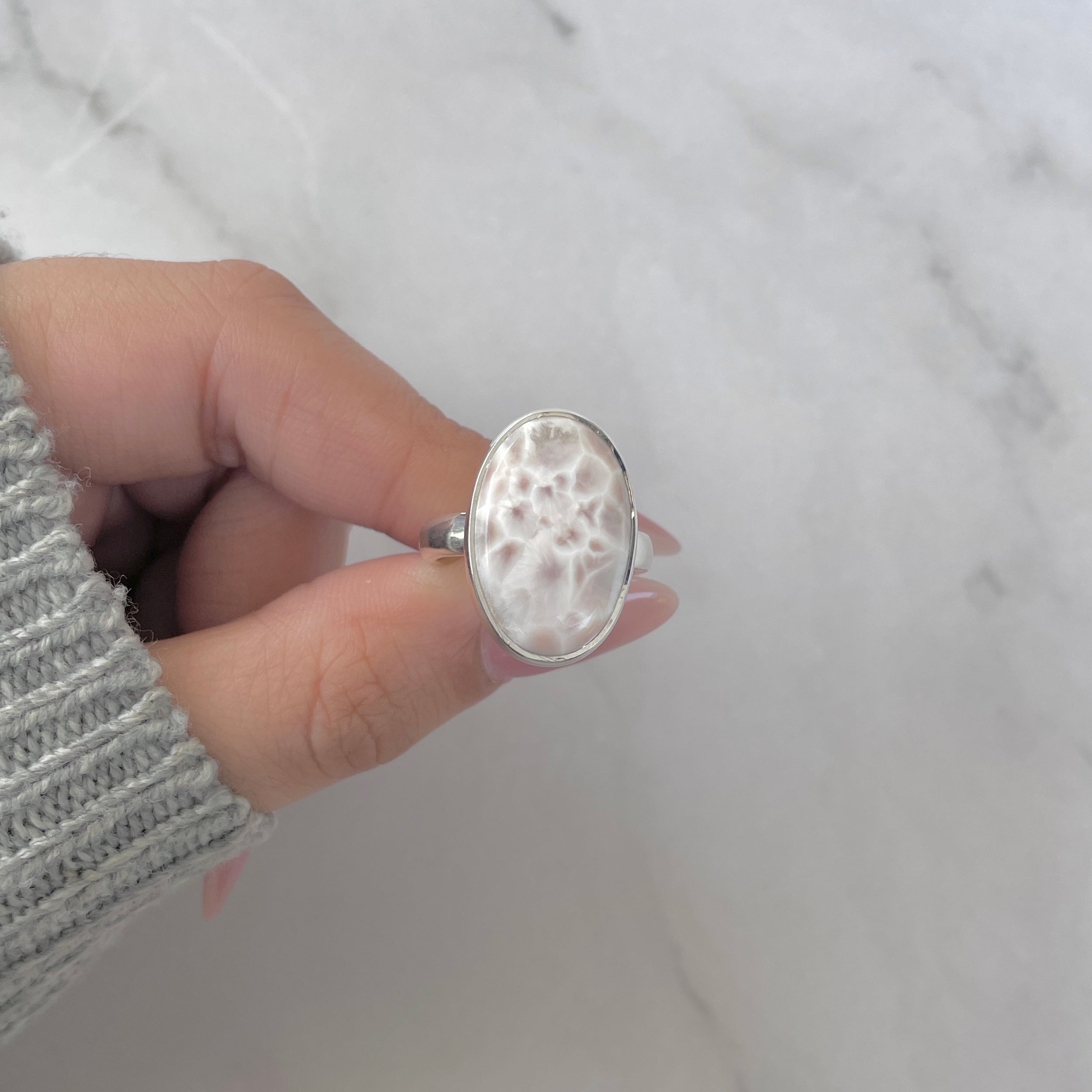 Natural Pink Natrolite / Thomsonite Adjustable Ring-(THS-R-89.)