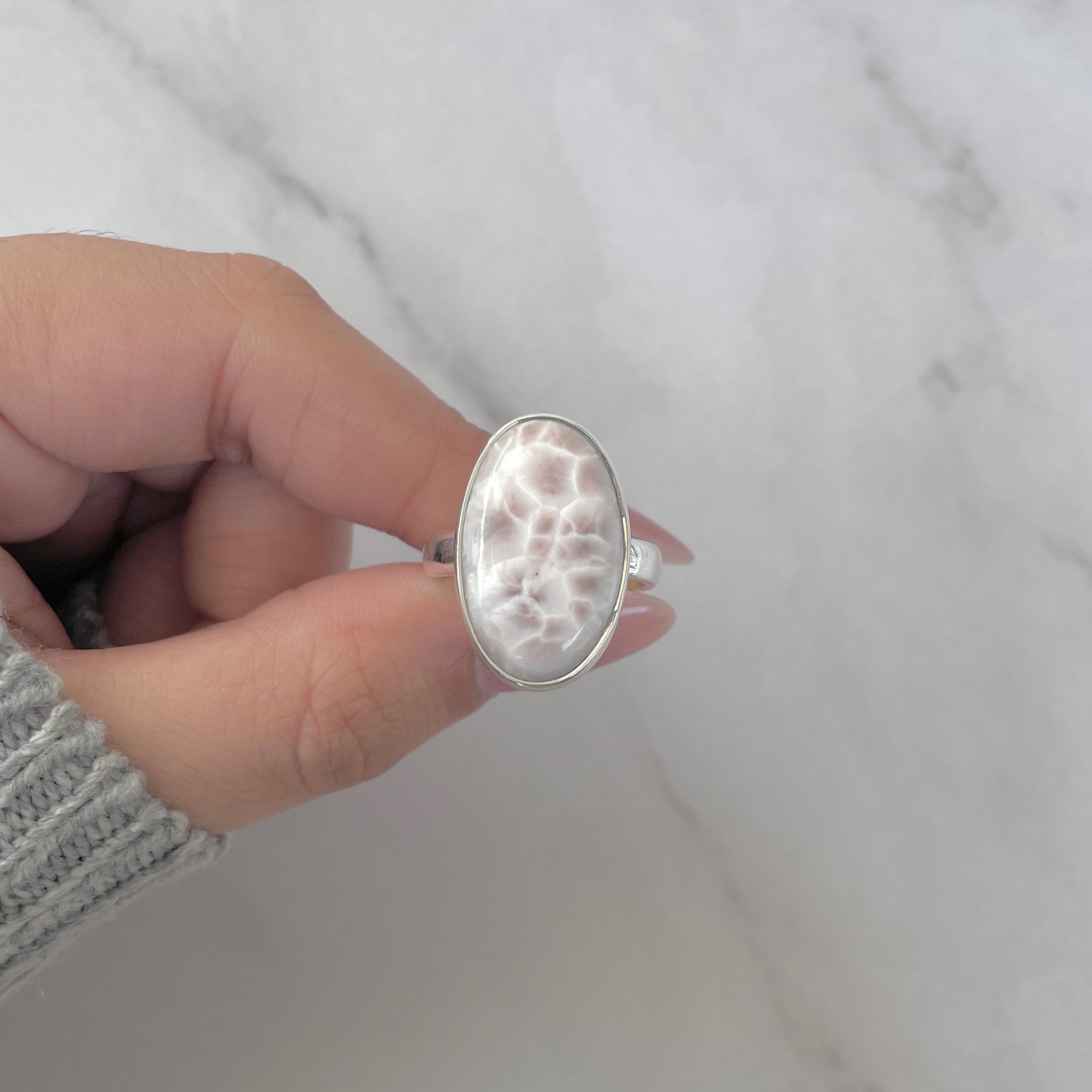 Natural Pink Natrolite / Thomsonite Adjustable Ring-(THS-R-91.)