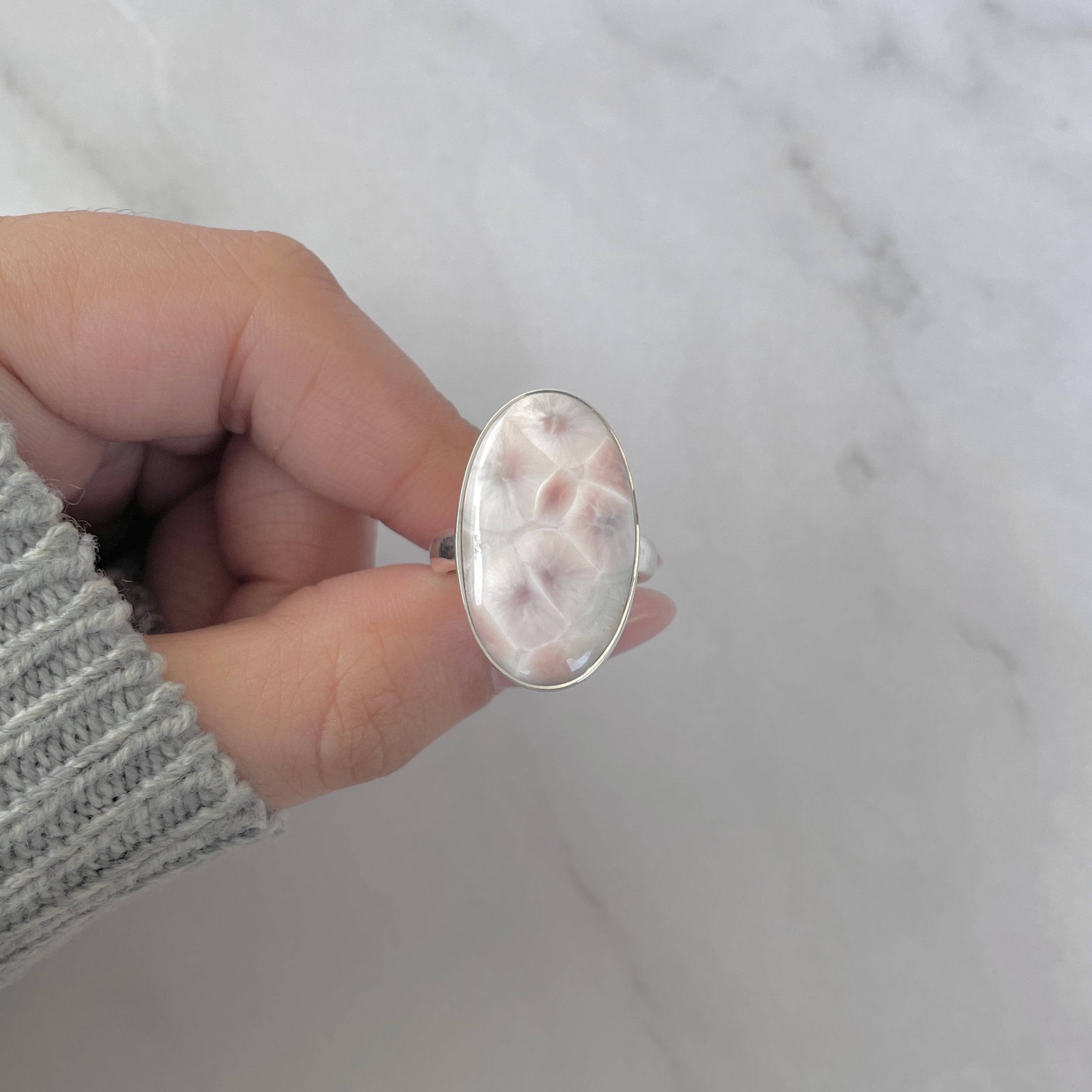 Natural Pink Natrolite / Thomsonite Adjustable Ring-(THS-R-94.)