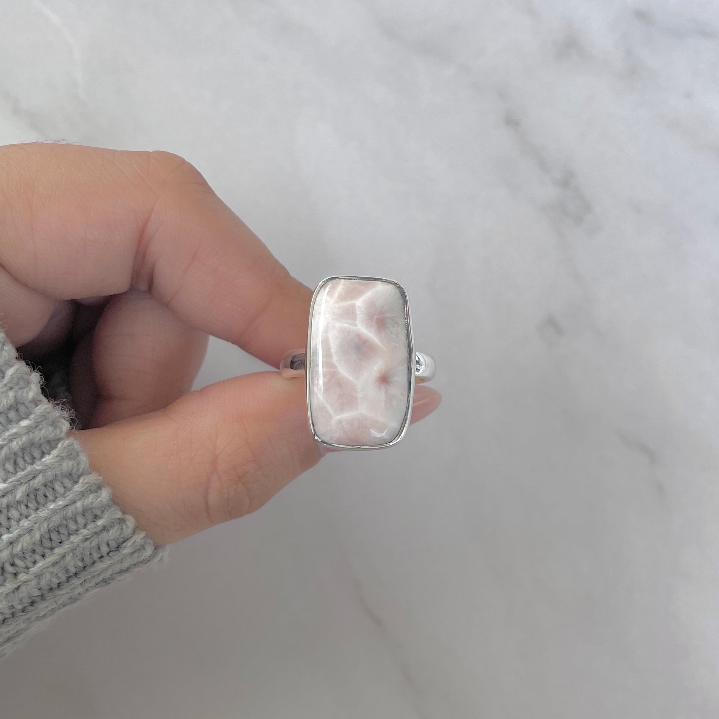 Natural Pink Natrolite / Thomsonite Adjustable Ring-(THS-R-95.)