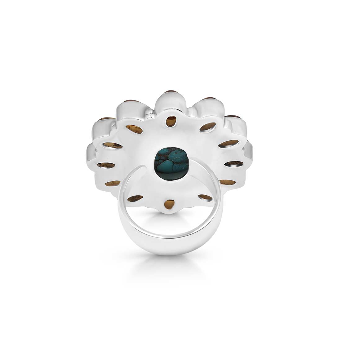 Copper Turquoise And Citrine Flower Adjustable Ring-(TRC-FLR-1.)
