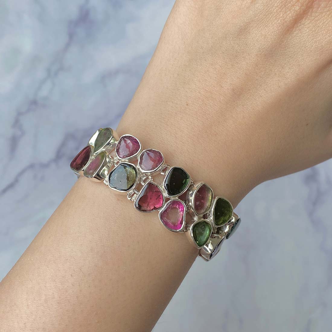 Watermelon Tourmaline Slice Bracelet-(TRM-B-1)