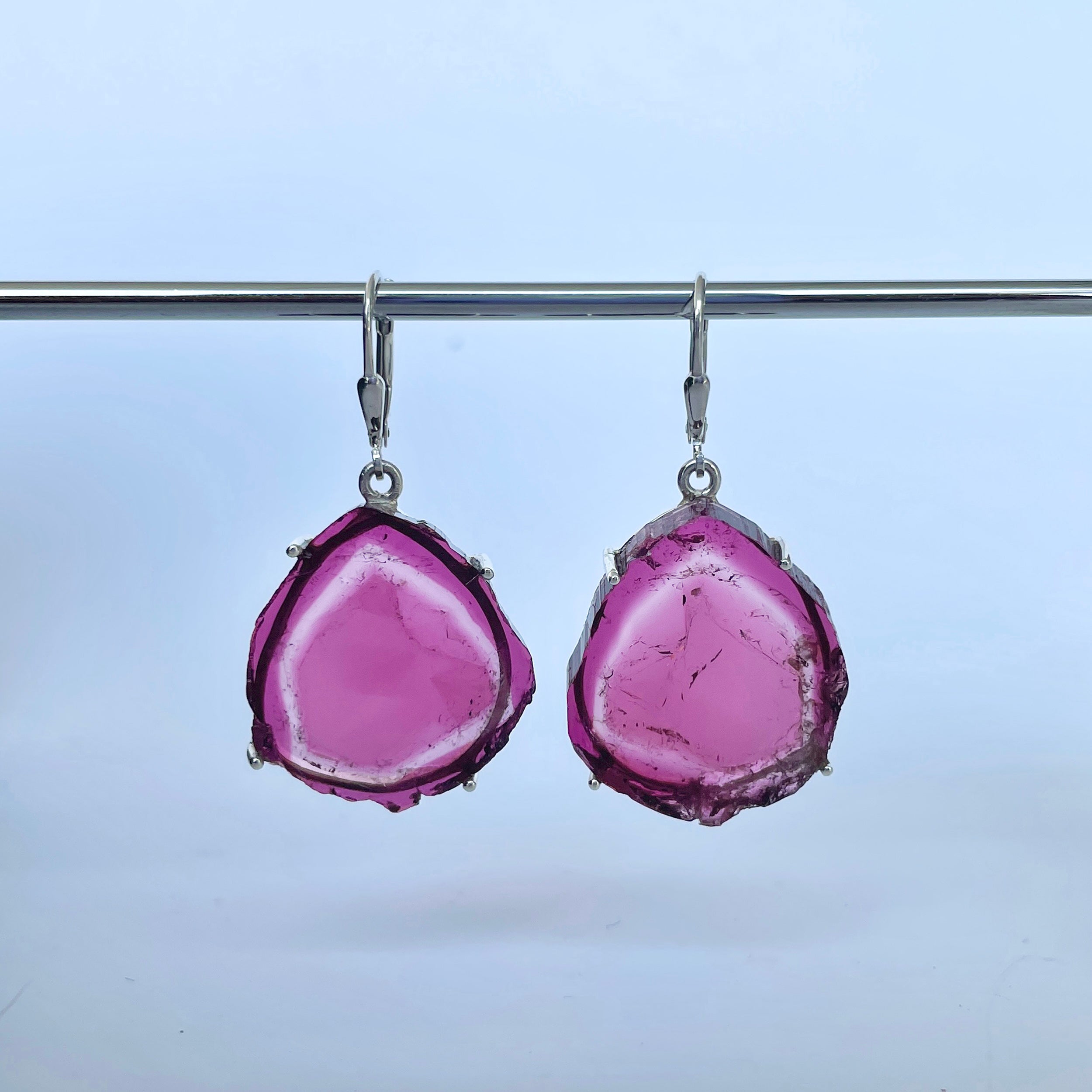 Watermelon Tourmaline Slice Earring-(TRM-E-1.)