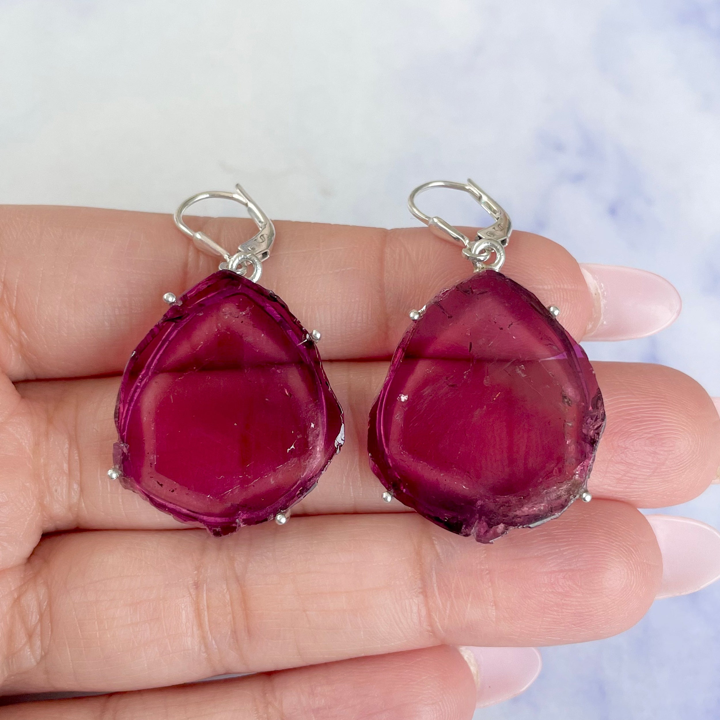 Watermelon Tourmaline Slice Earring-(TRM-E-1.)