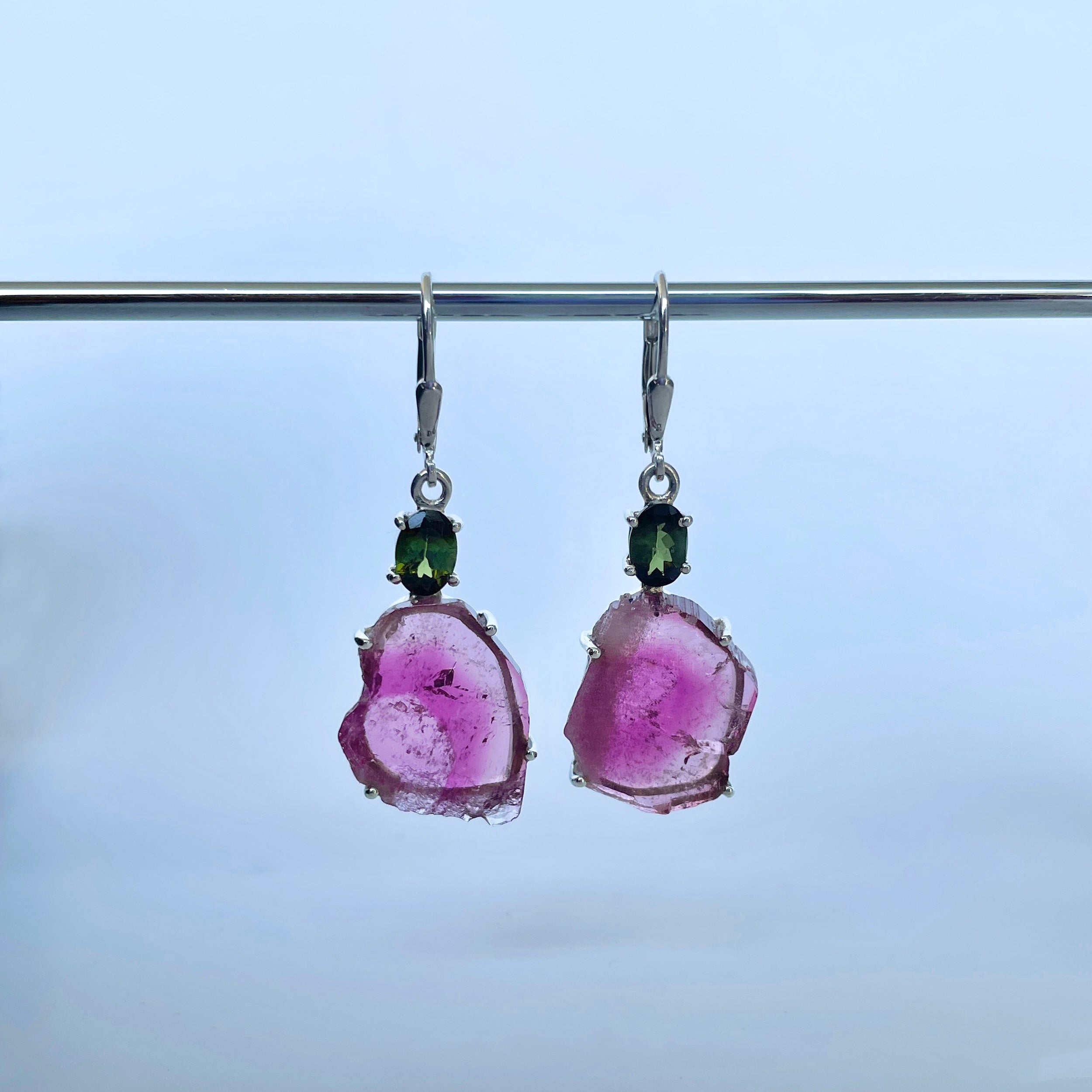 Watermelon Tourmaline Slice Earring-(TRM-E-10.)