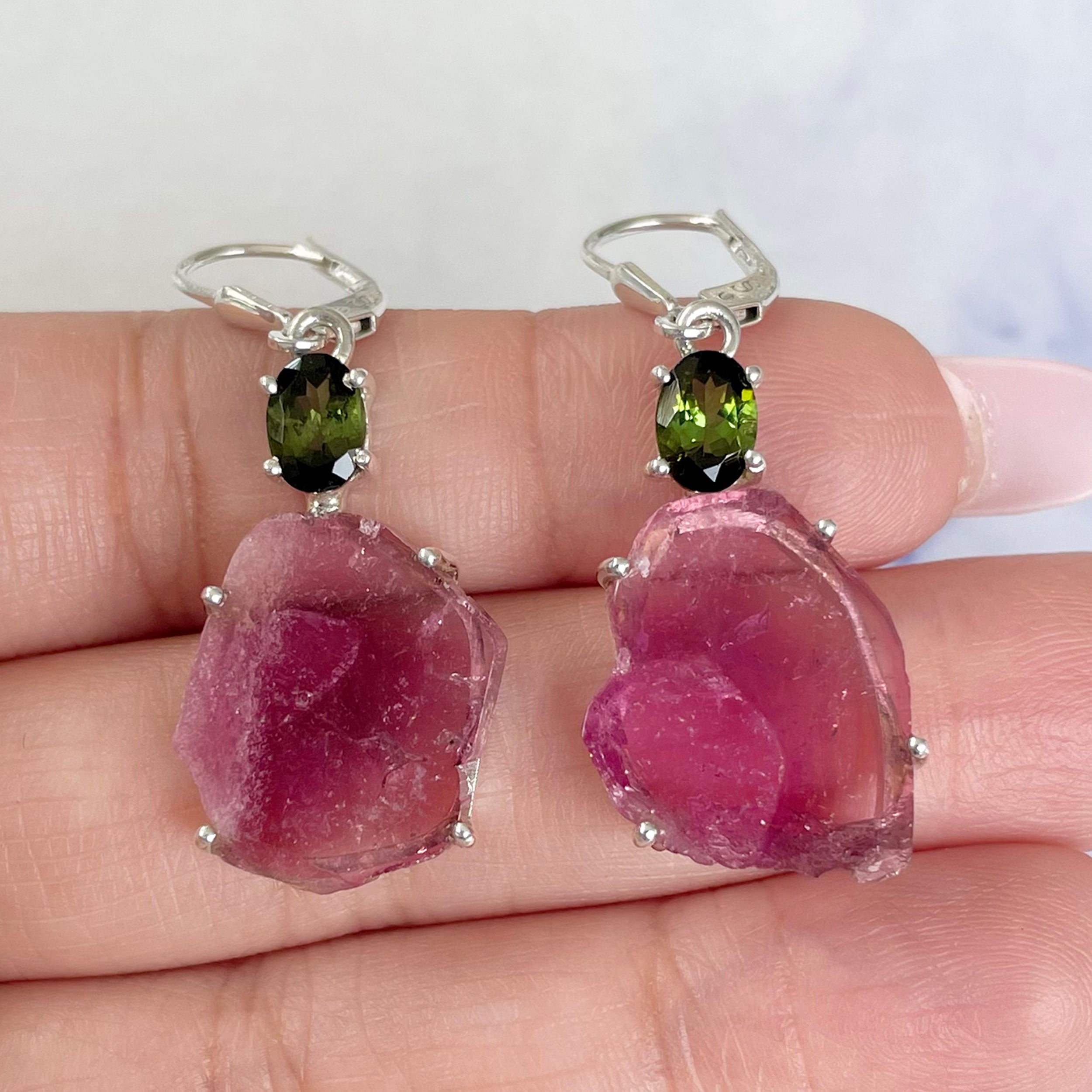 Watermelon Tourmaline Slice Earring-(TRM-E-10.)