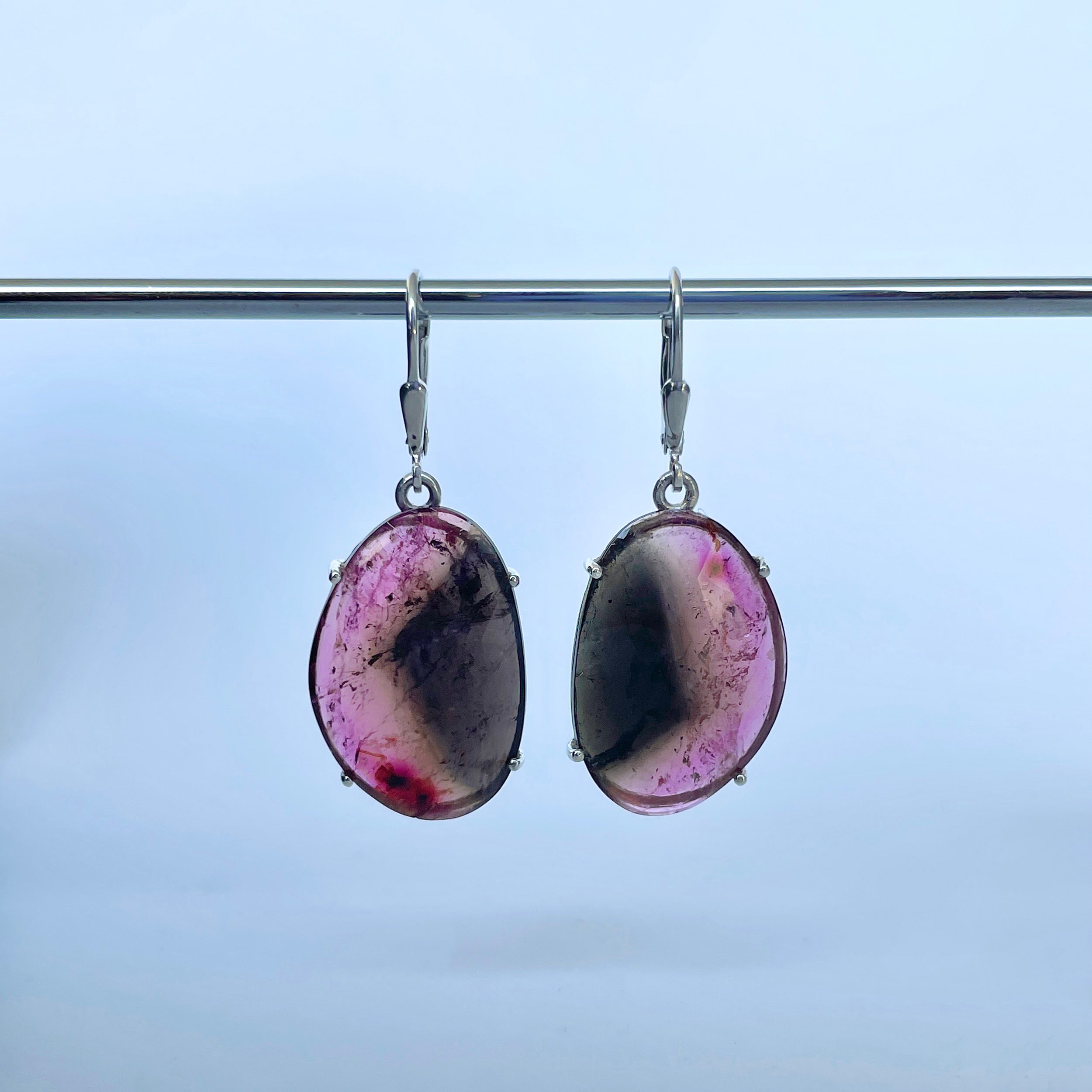 Watermelon Tourmaline Slice Earring-(TRM-E-11.)