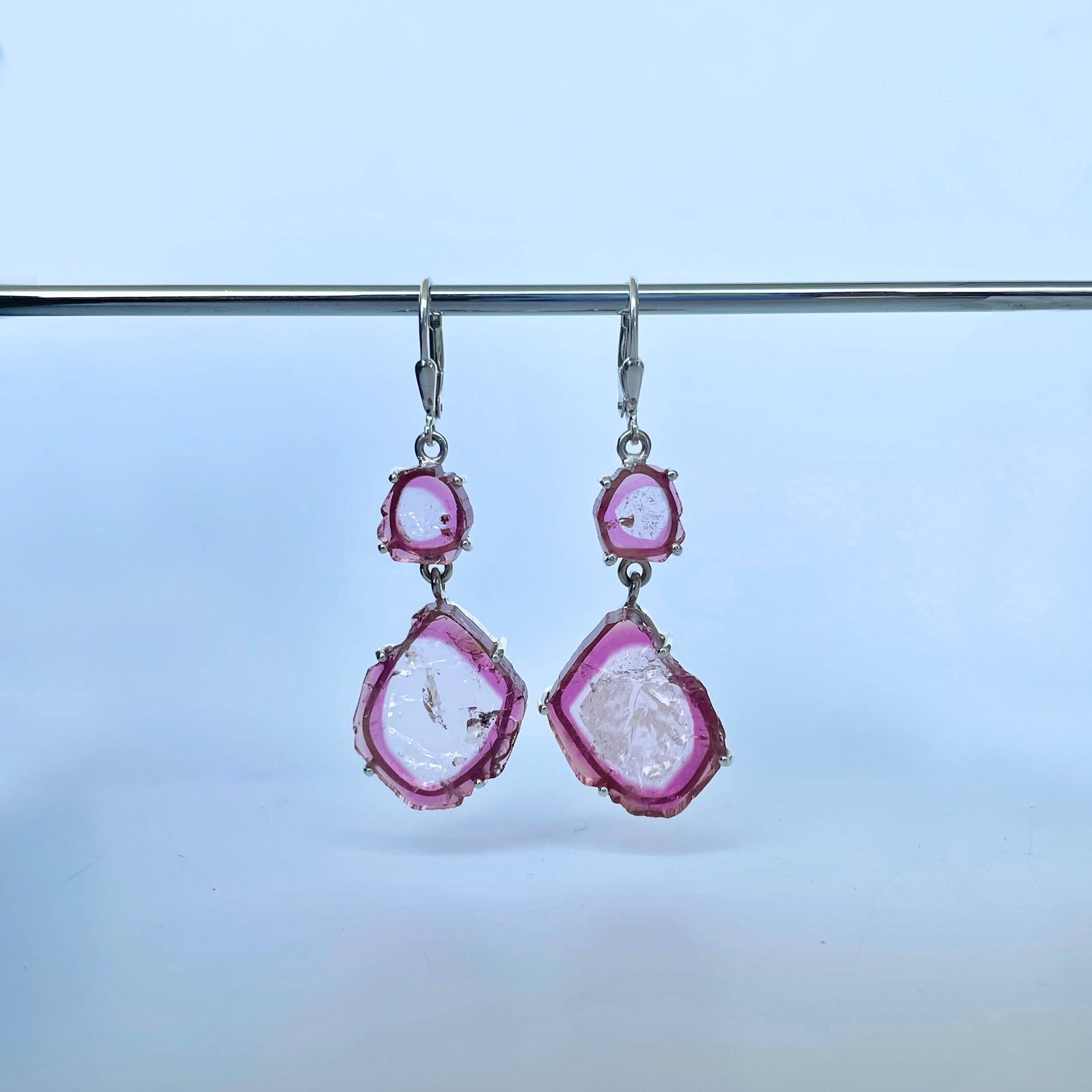 Watermelon Tourmaline Slice Earring-(TRM-E-12.)