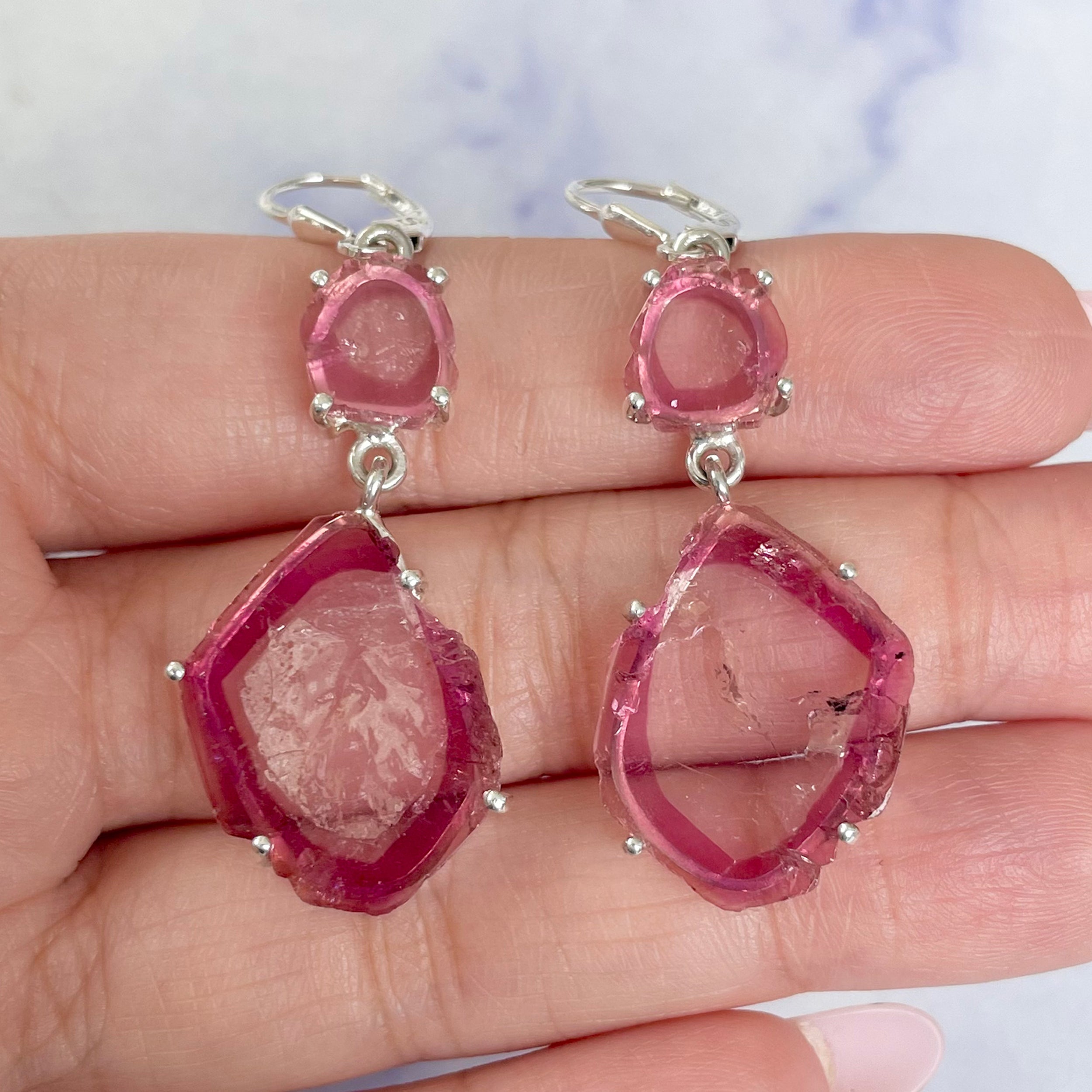 Watermelon Tourmaline Slice Earring-(TRM-E-12.)