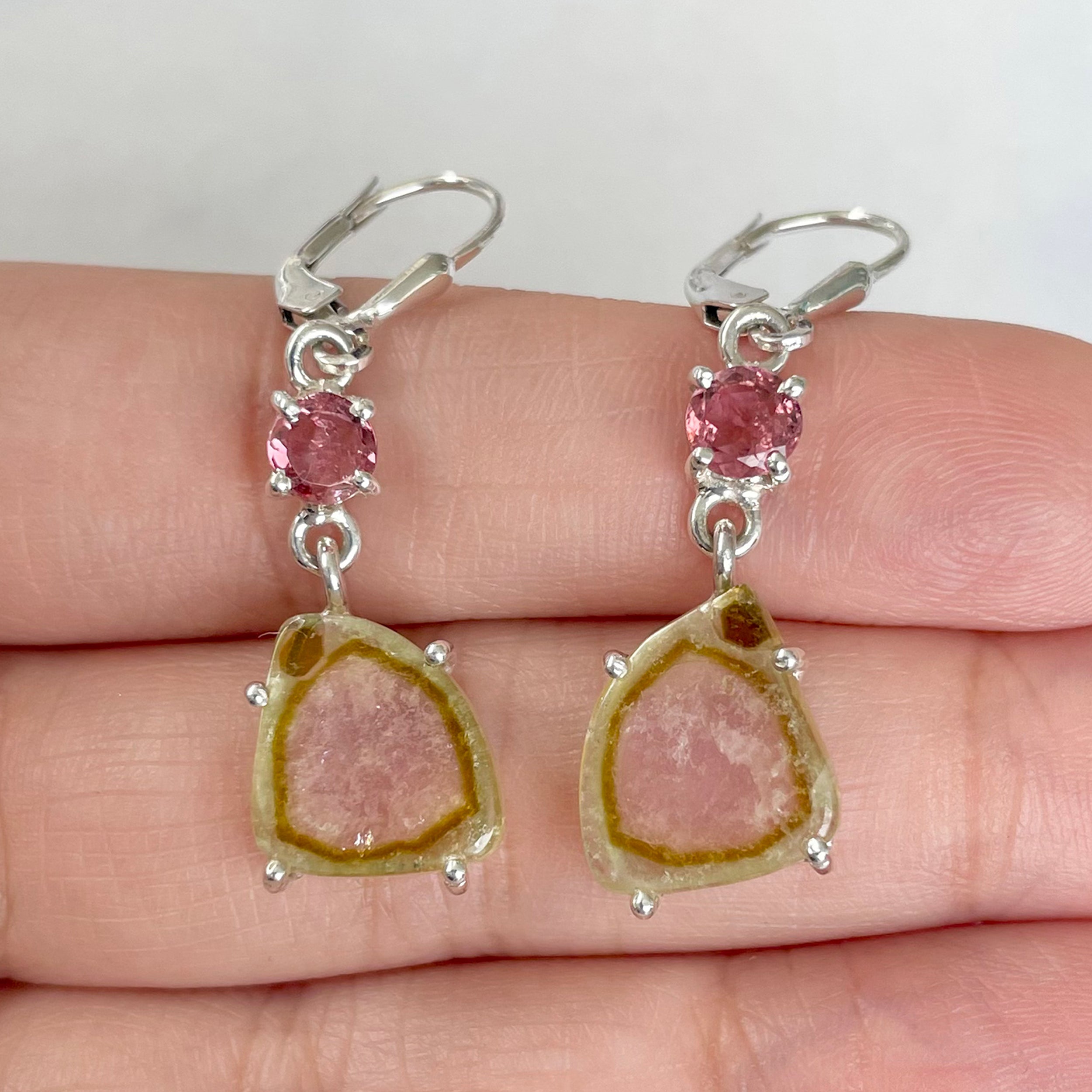 Watermelon Tourmaline Slice Earring-(TRM-E-14.)