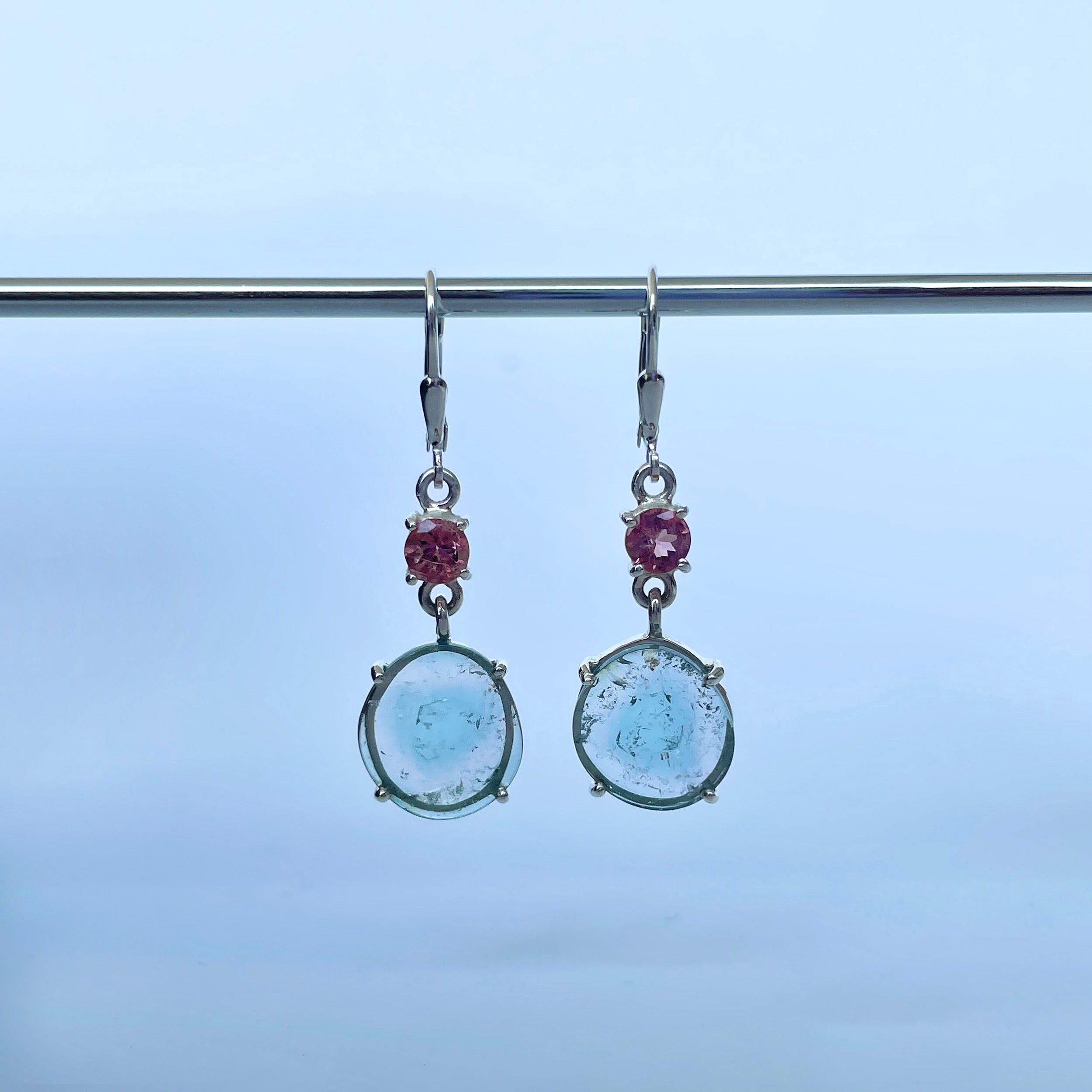 Watermelon Tourmaline Slice Earring-(TRM-E-18.)
