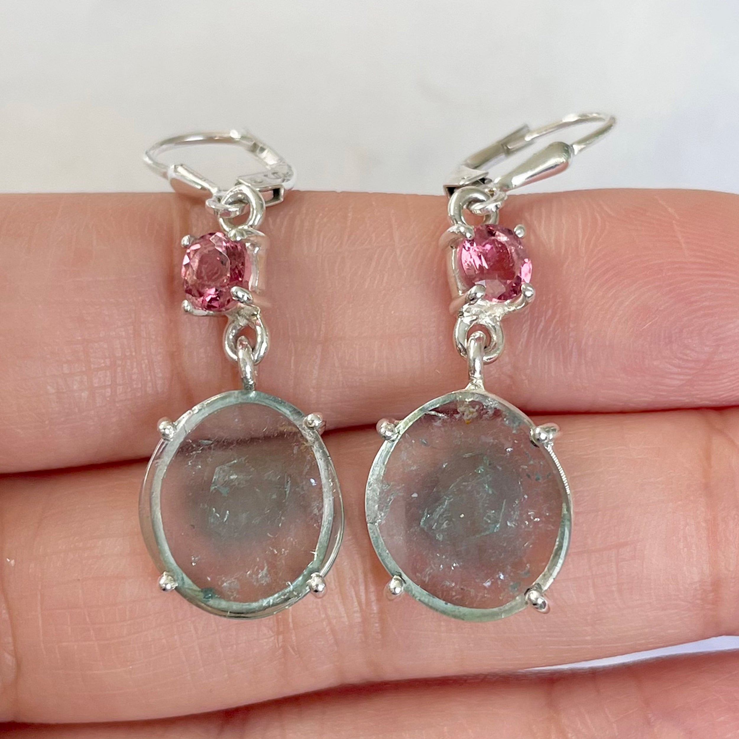 Watermelon Tourmaline Slice Earring-(TRM-E-18.)