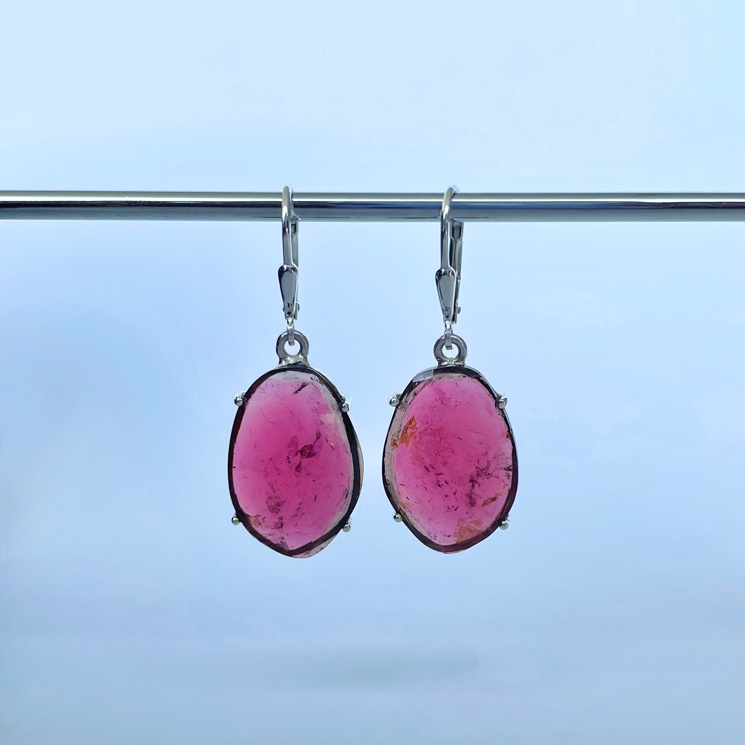 Watermelon Tourmaline Slice Earring-(TRM-E-19.)