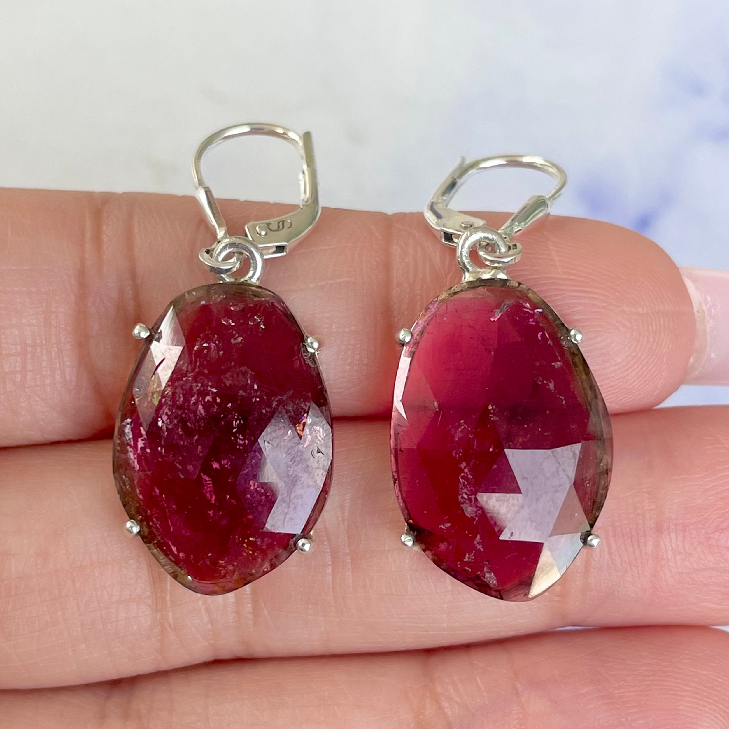 Watermelon Tourmaline Slice Earring-(TRM-E-19.)