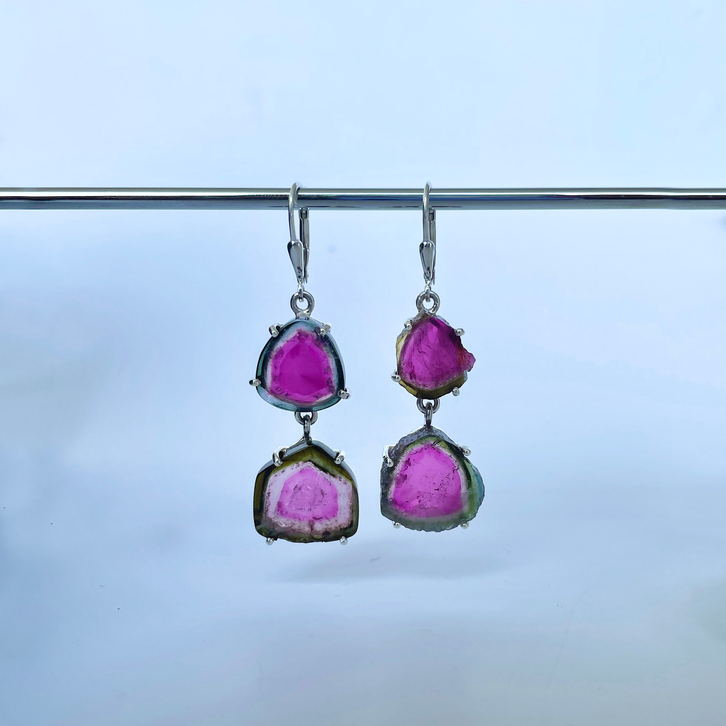 Watermelon Tourmaline Slice Earring-(TRM-E-2.)
