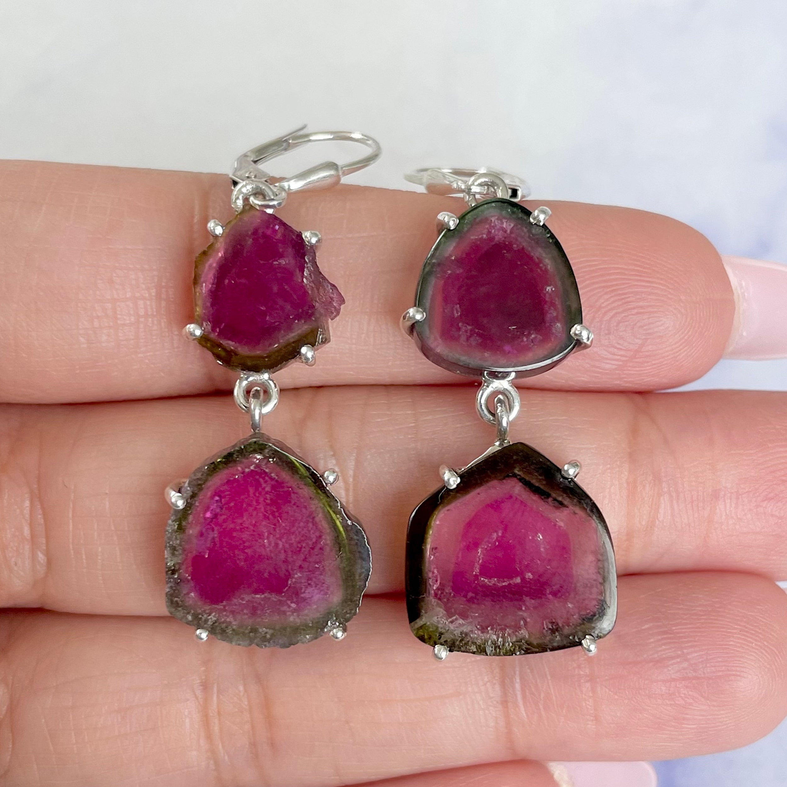 Watermelon Tourmaline Slice Earring-(TRM-E-2.)