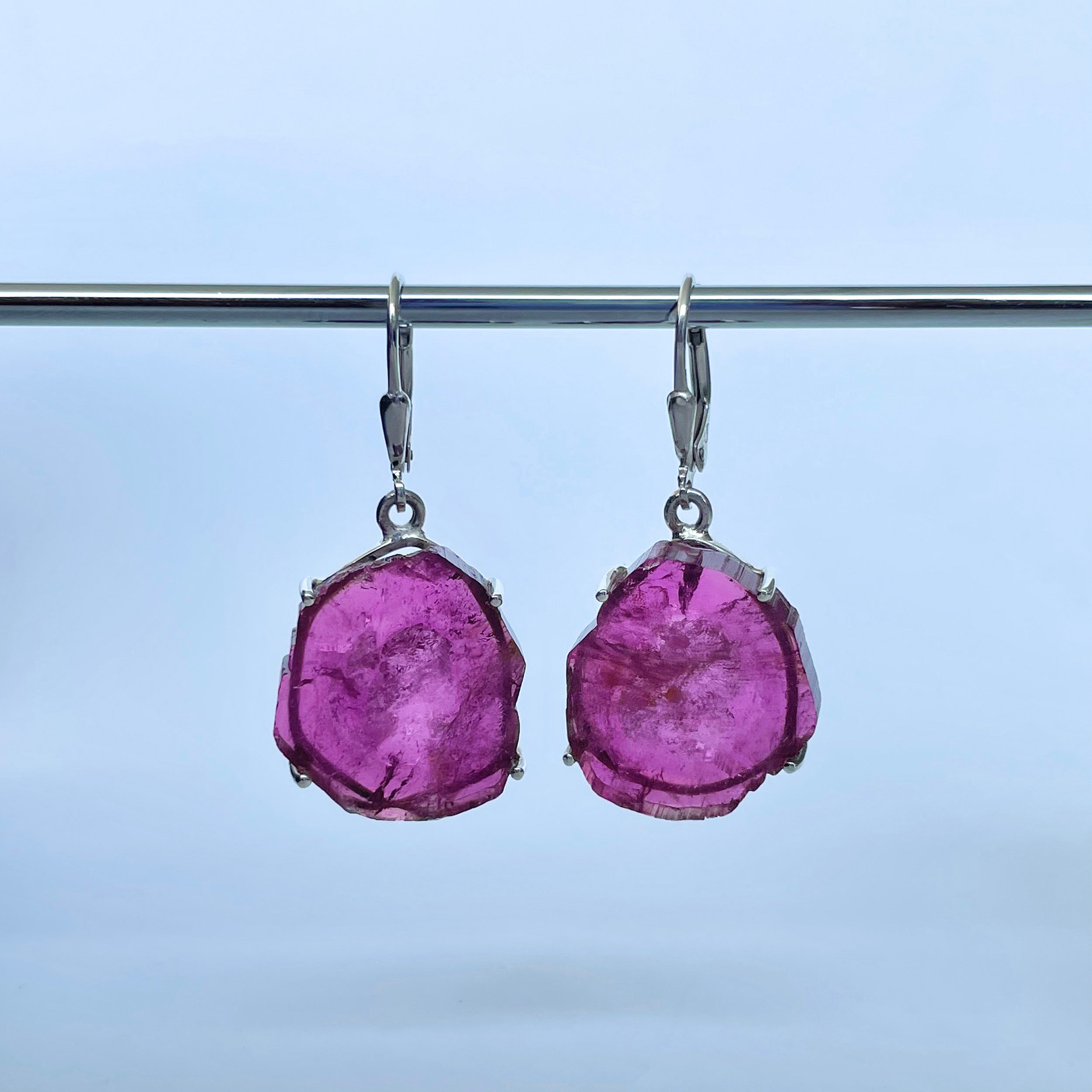 Watermelon Tourmaline Slice Earring-(TRM-E-21.)