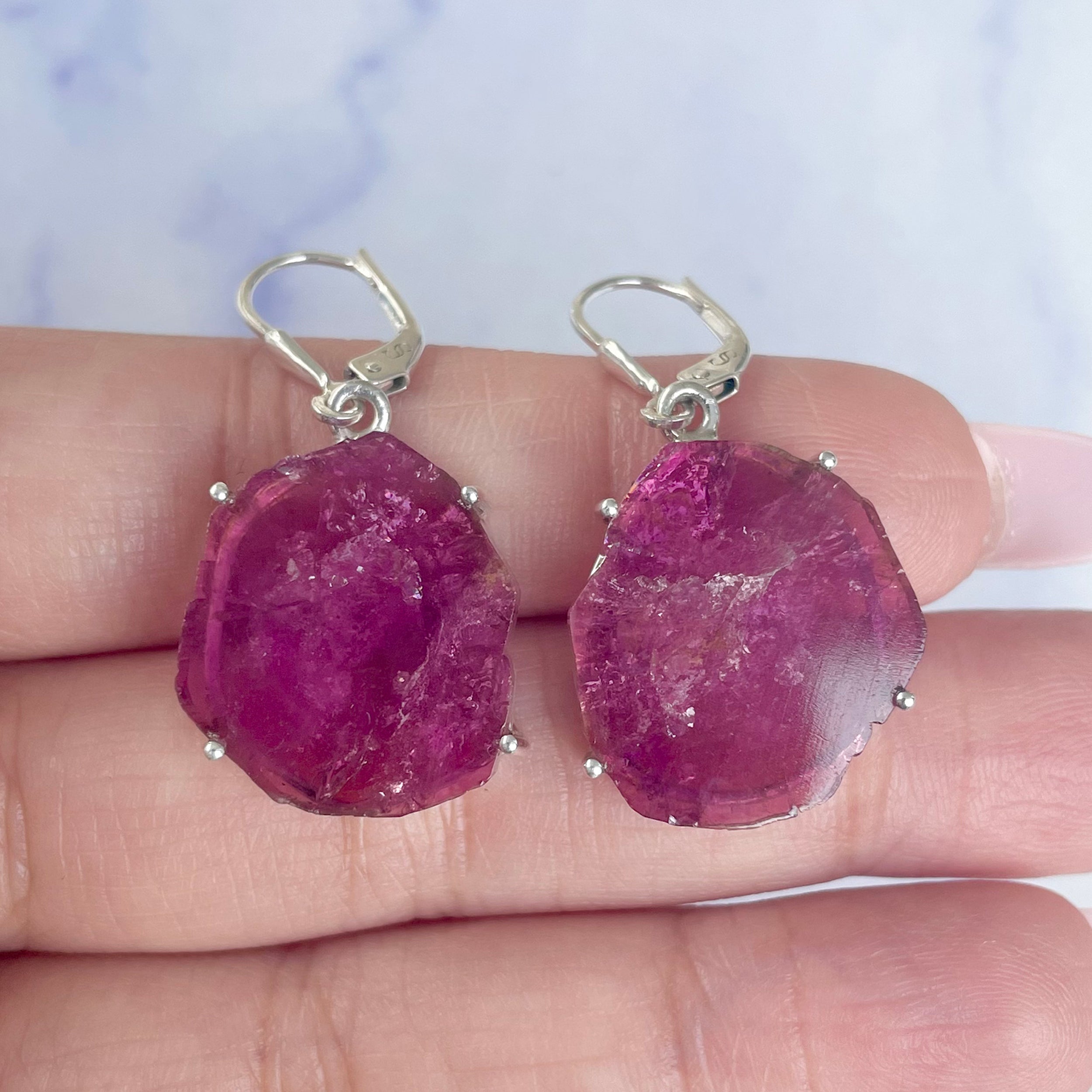 Watermelon Tourmaline Slice Earring-(TRM-E-21.)