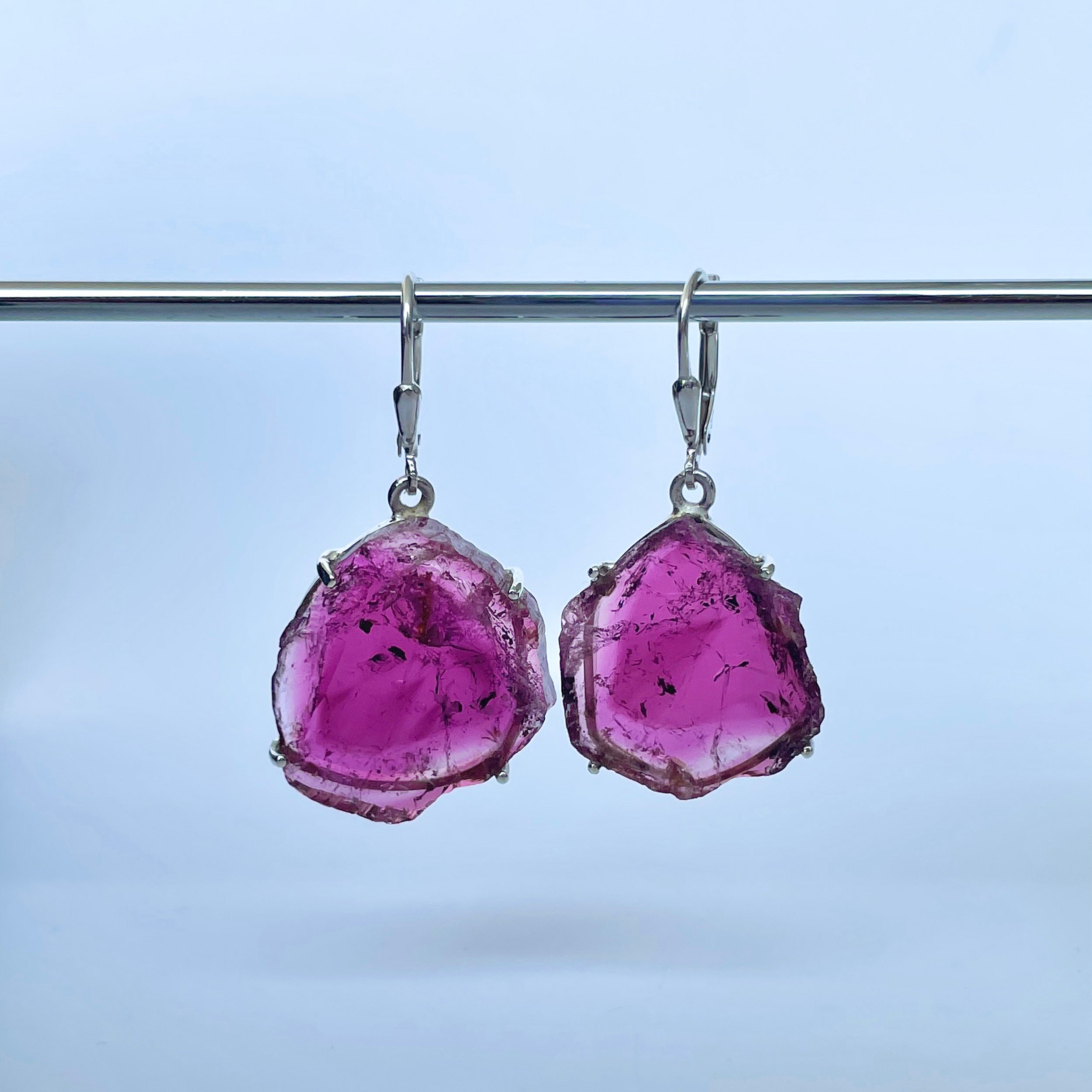 Watermelon Tourmaline Slice Earring-(TRM-E-24.)