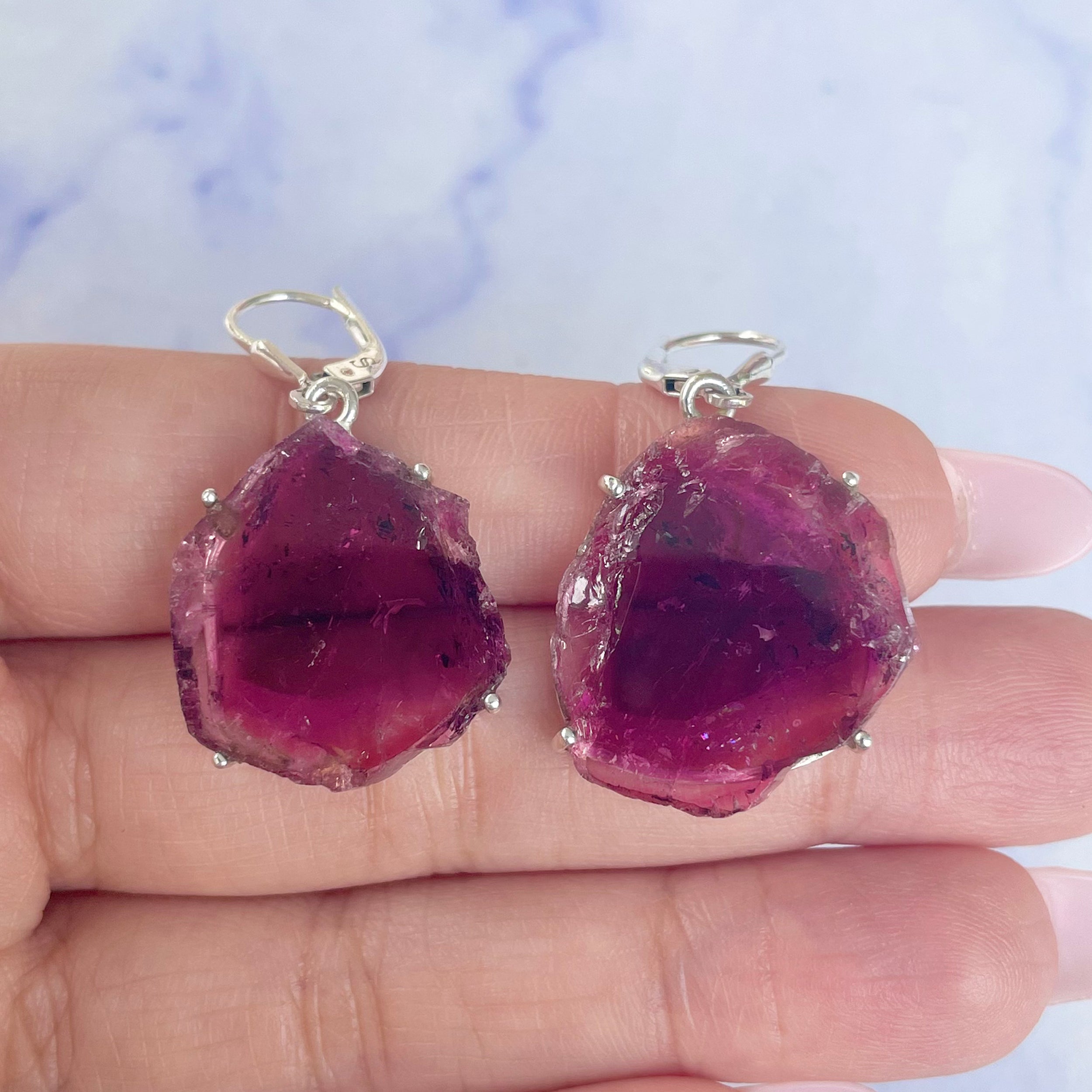 Watermelon Tourmaline Slice Earring-(TRM-E-24.)