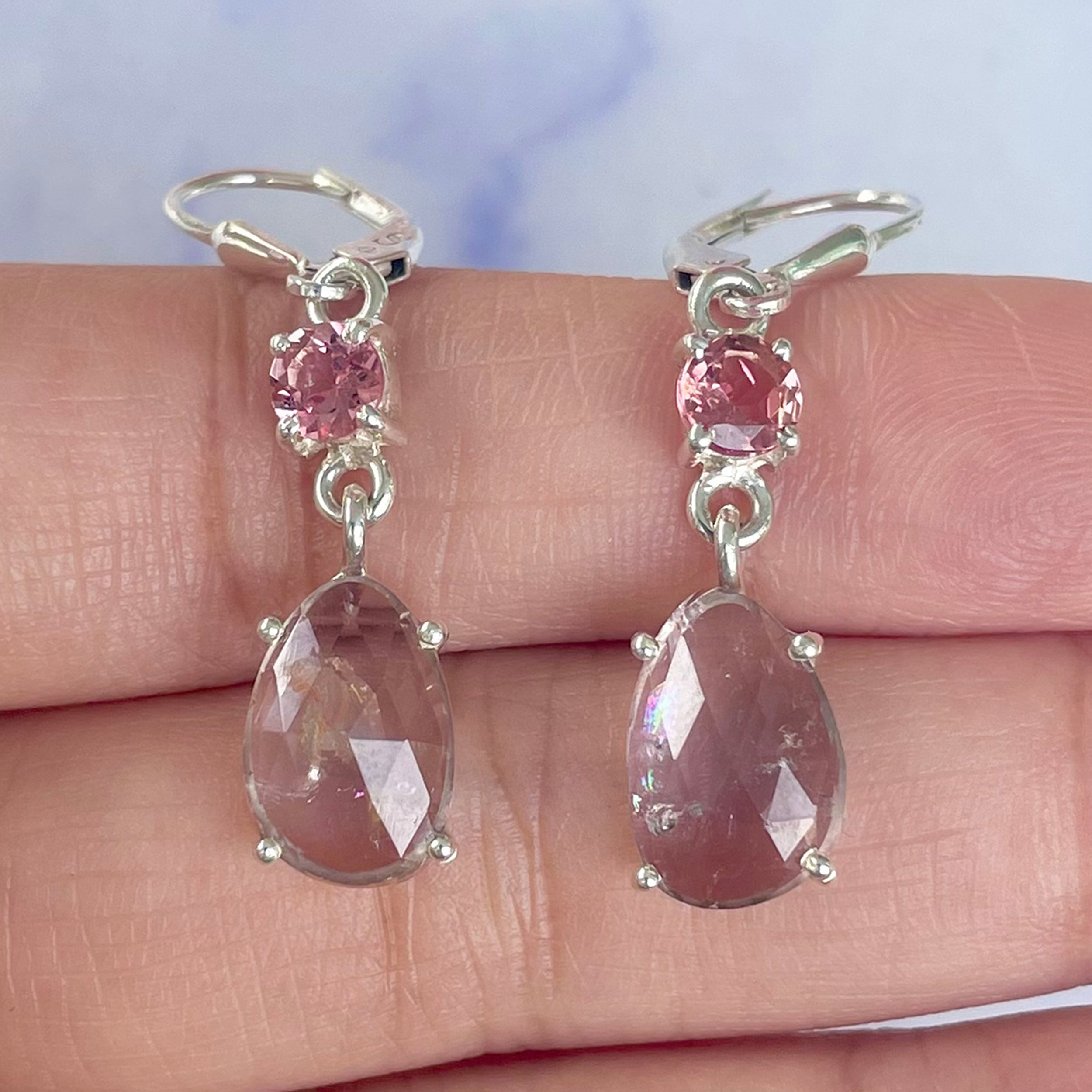 Watermelon Tourmaline Slice Earring-(TRM-E-25.)