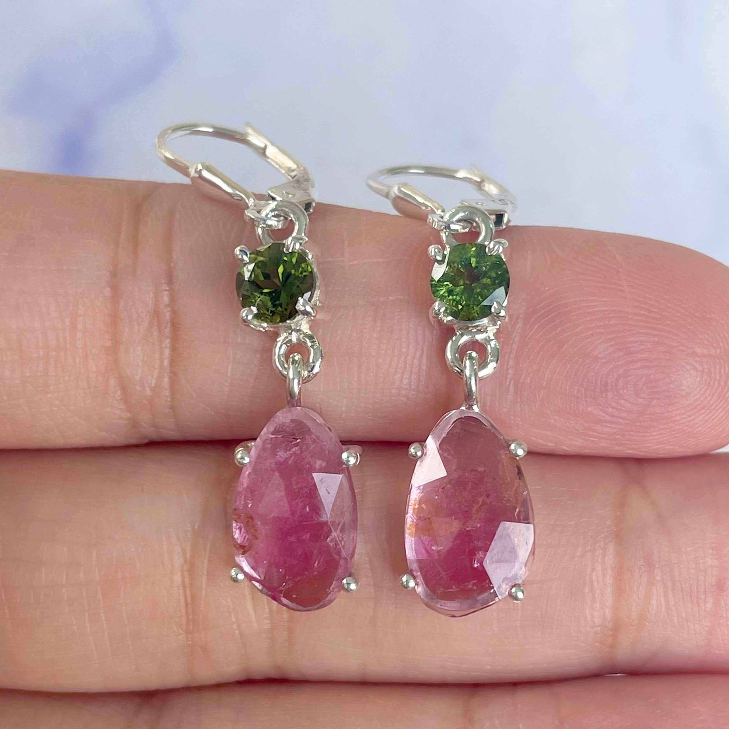 Watermelon Tourmaline Slice Earring-(TRM-E-28.)