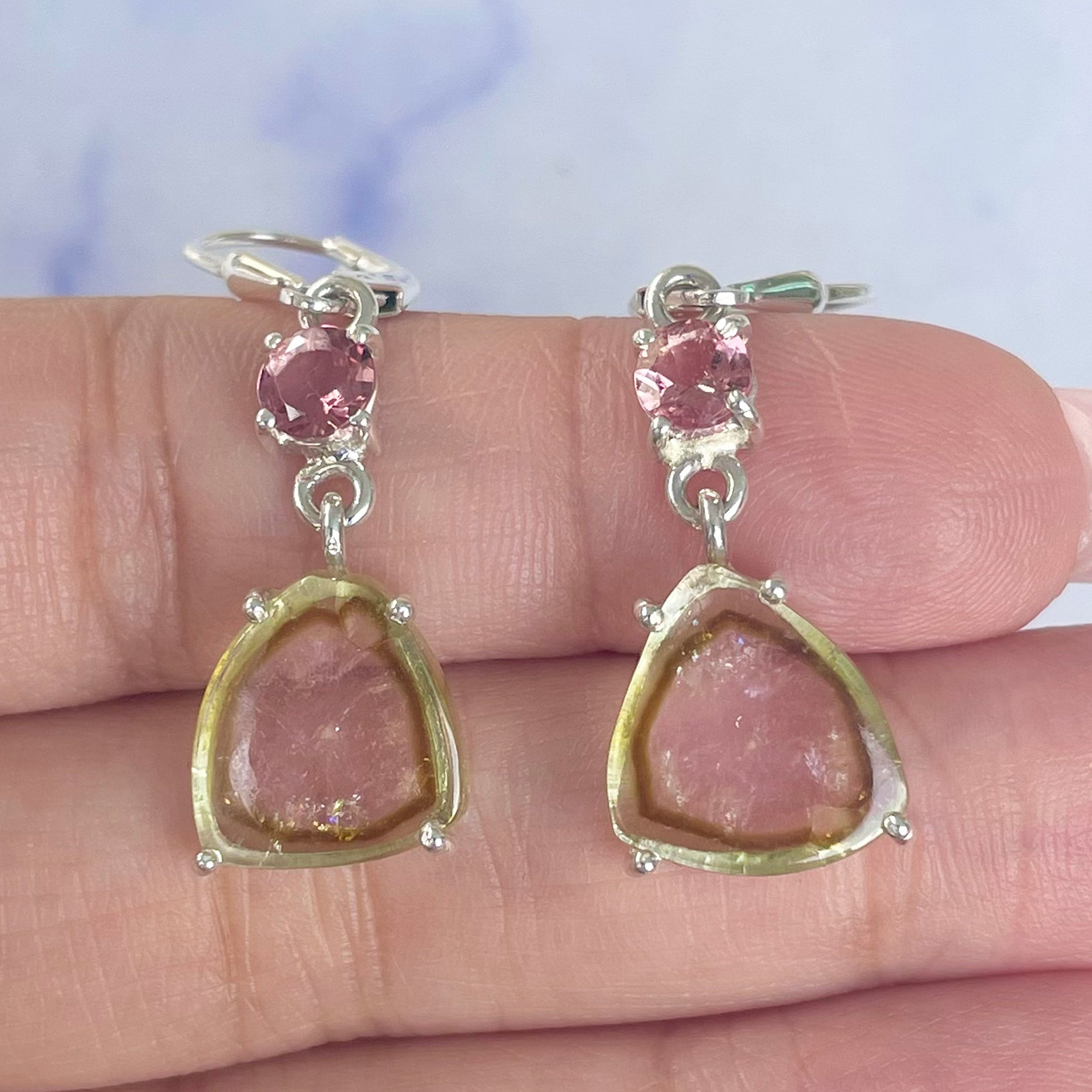 Watermelon Tourmaline Slice Earring-(TRM-E-29.)