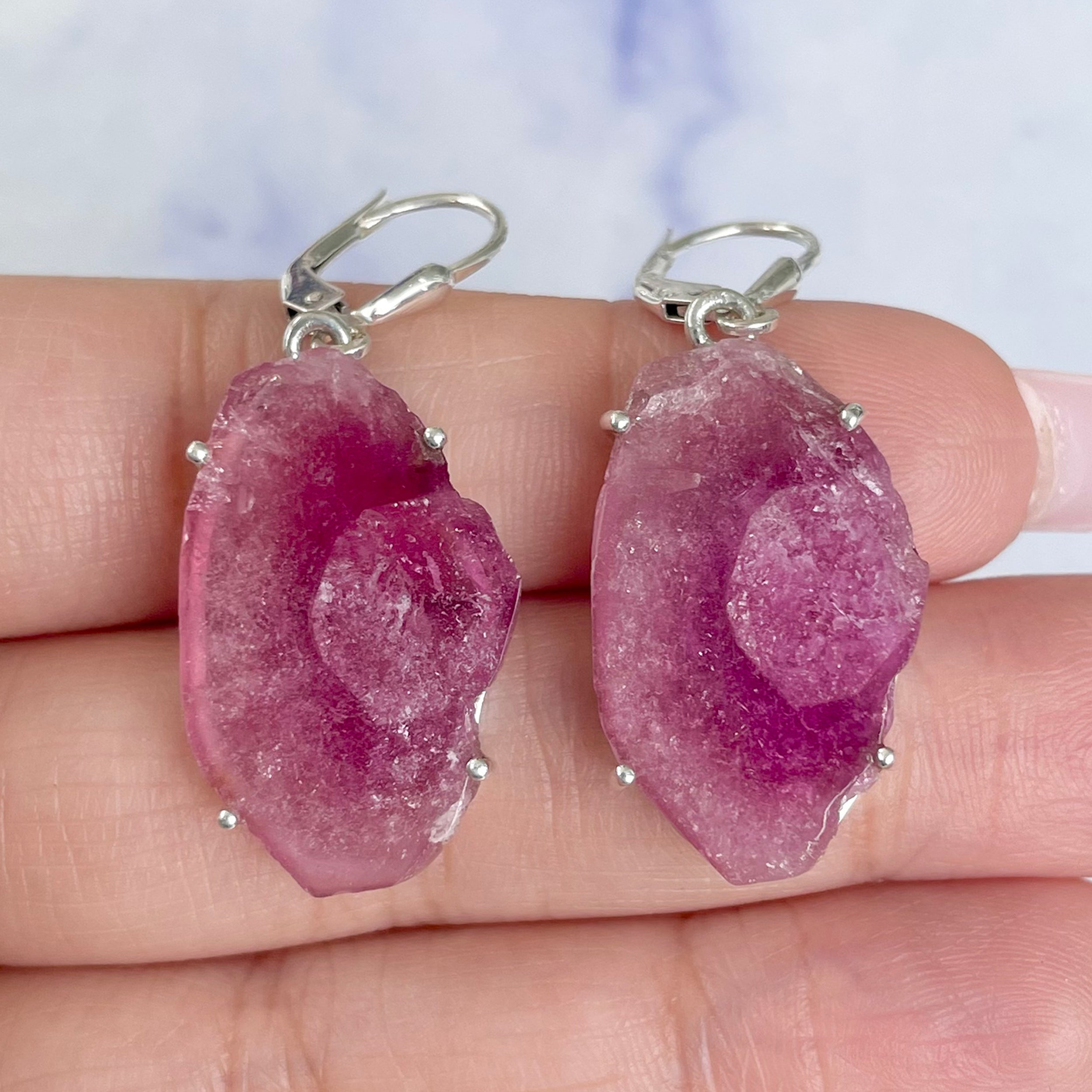 Watermelon Tourmaline Slice Earring-(TRM-E-3.)