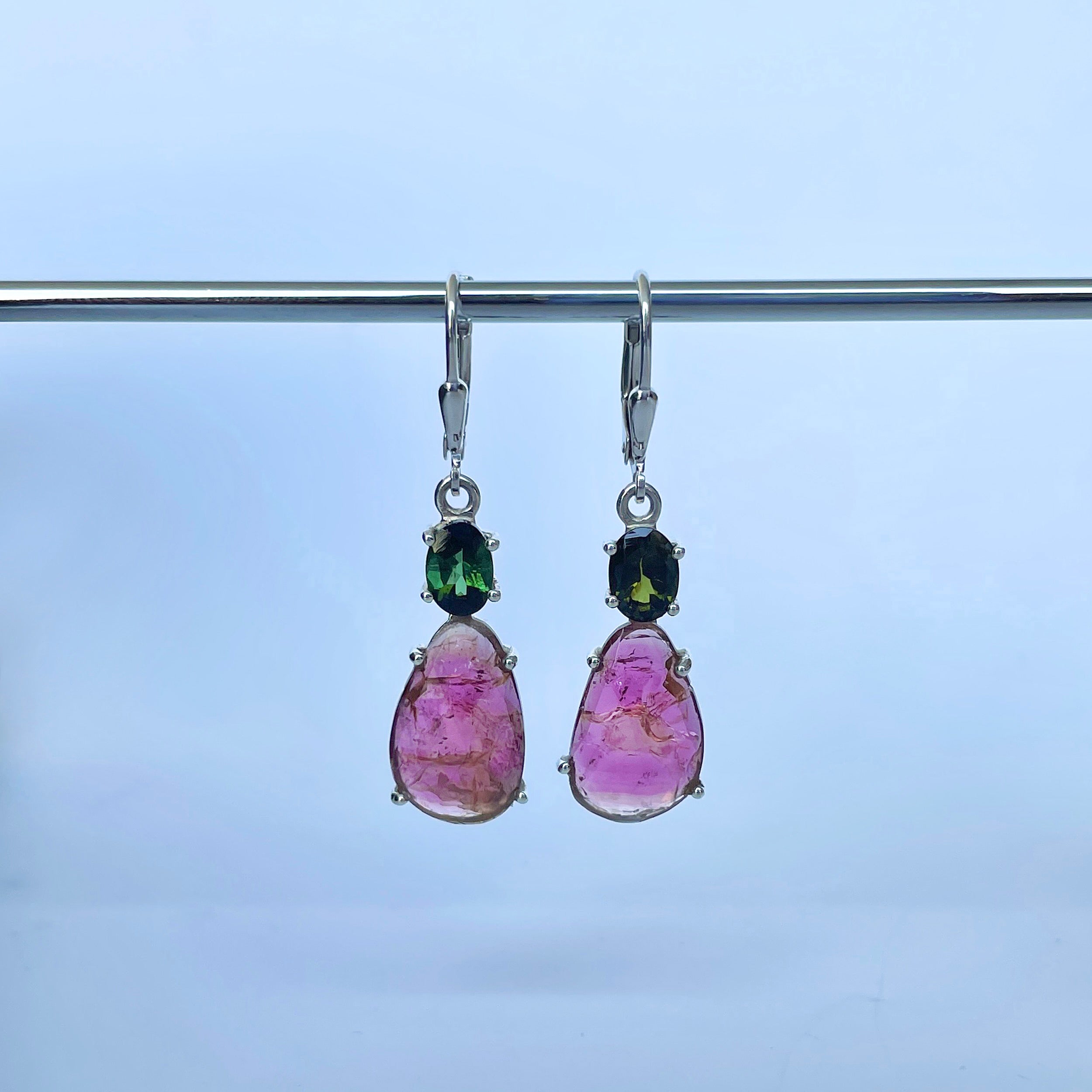 Watermelon Tourmaline Slice Earring-(TRM-E-30.)