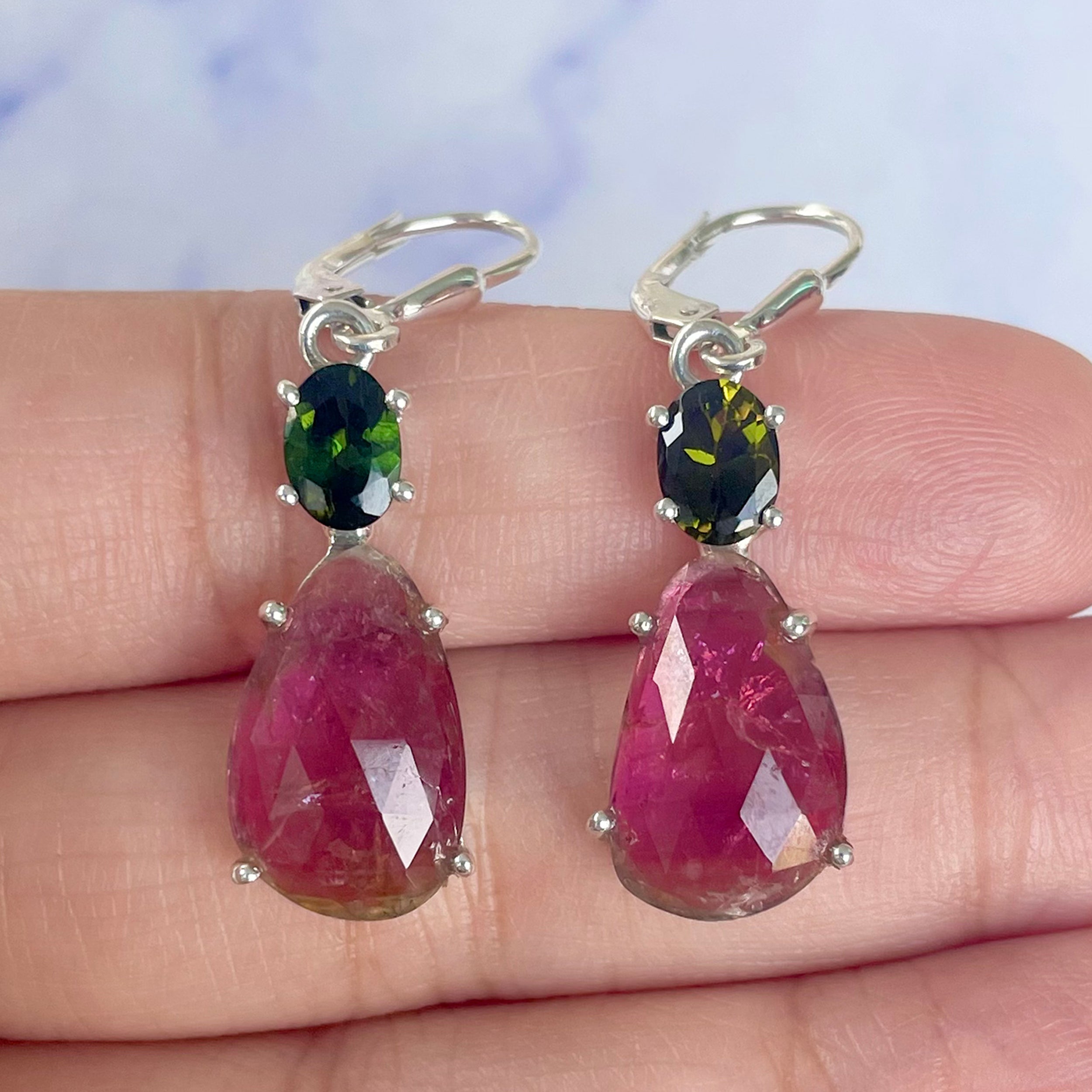 Watermelon Tourmaline Slice Earring-(TRM-E-30.)