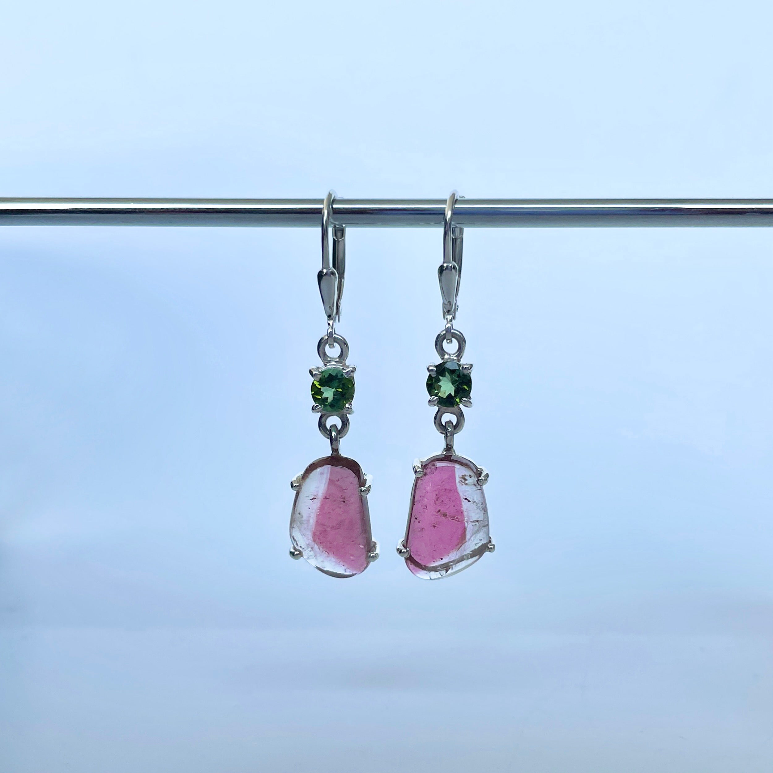 Watermelon Tourmaline Slice Earring-(TRM-E-32.)