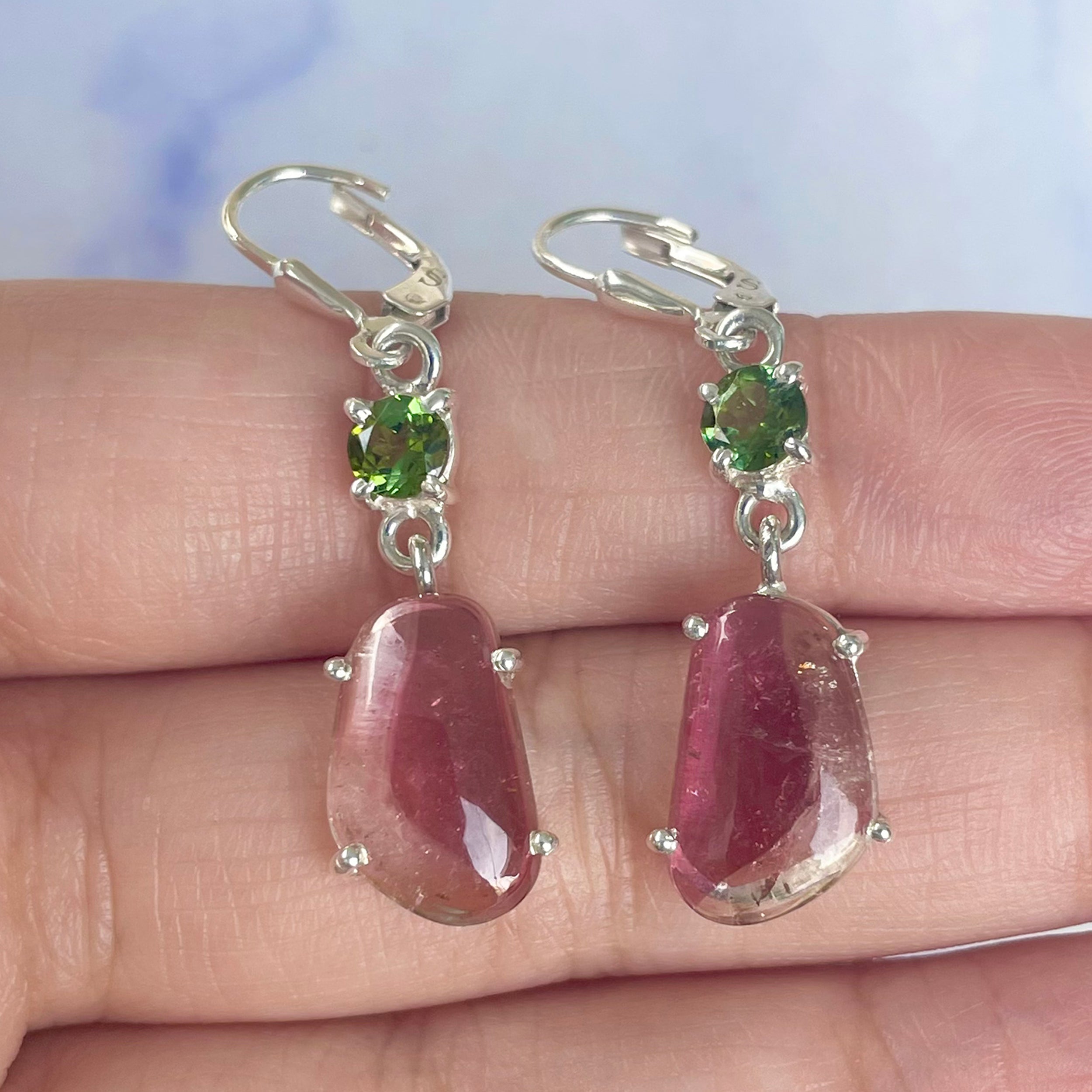 Watermelon Tourmaline Slice Earring-(TRM-E-32.)