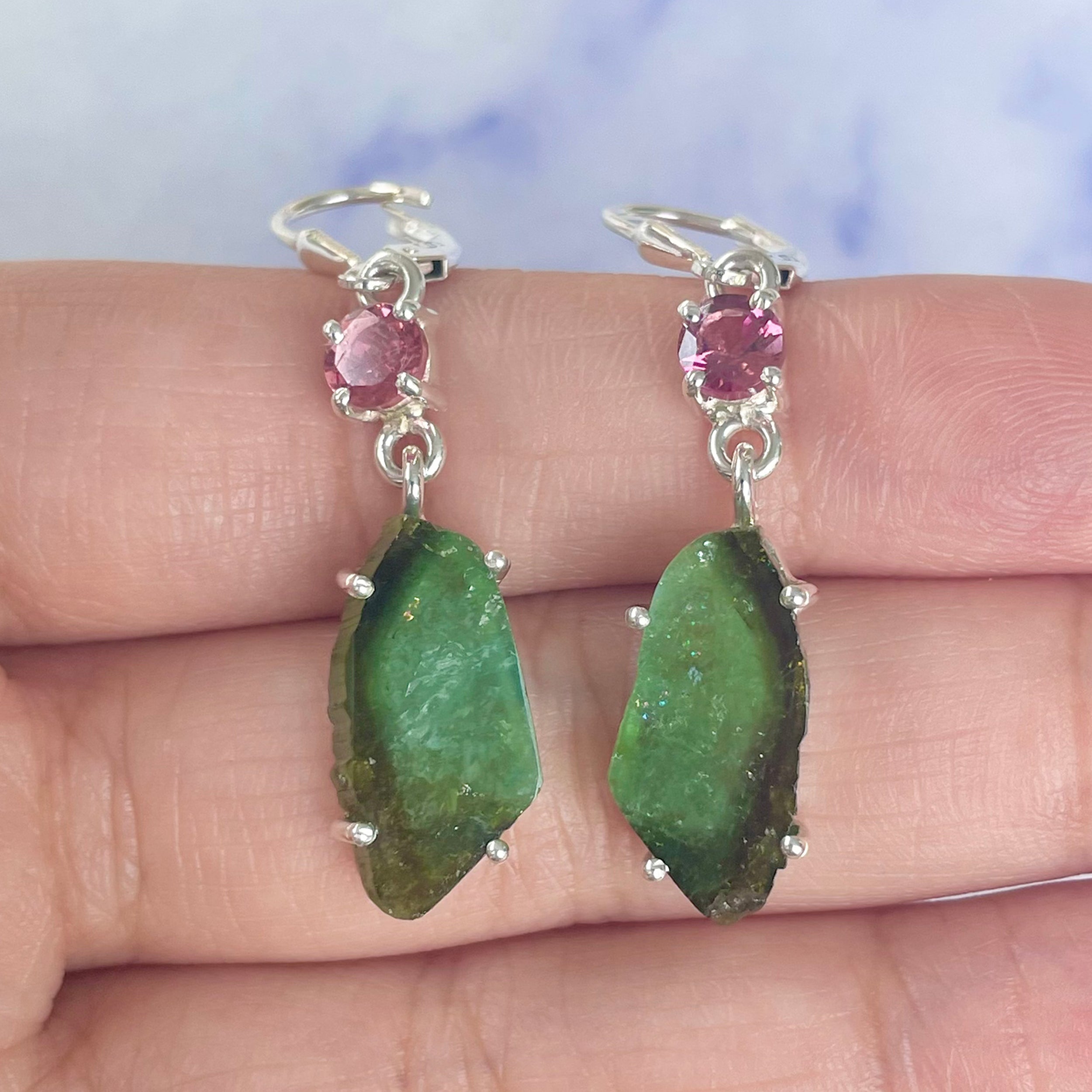 Watermelon Tourmaline Slice Earring-(TRM-E-33.)