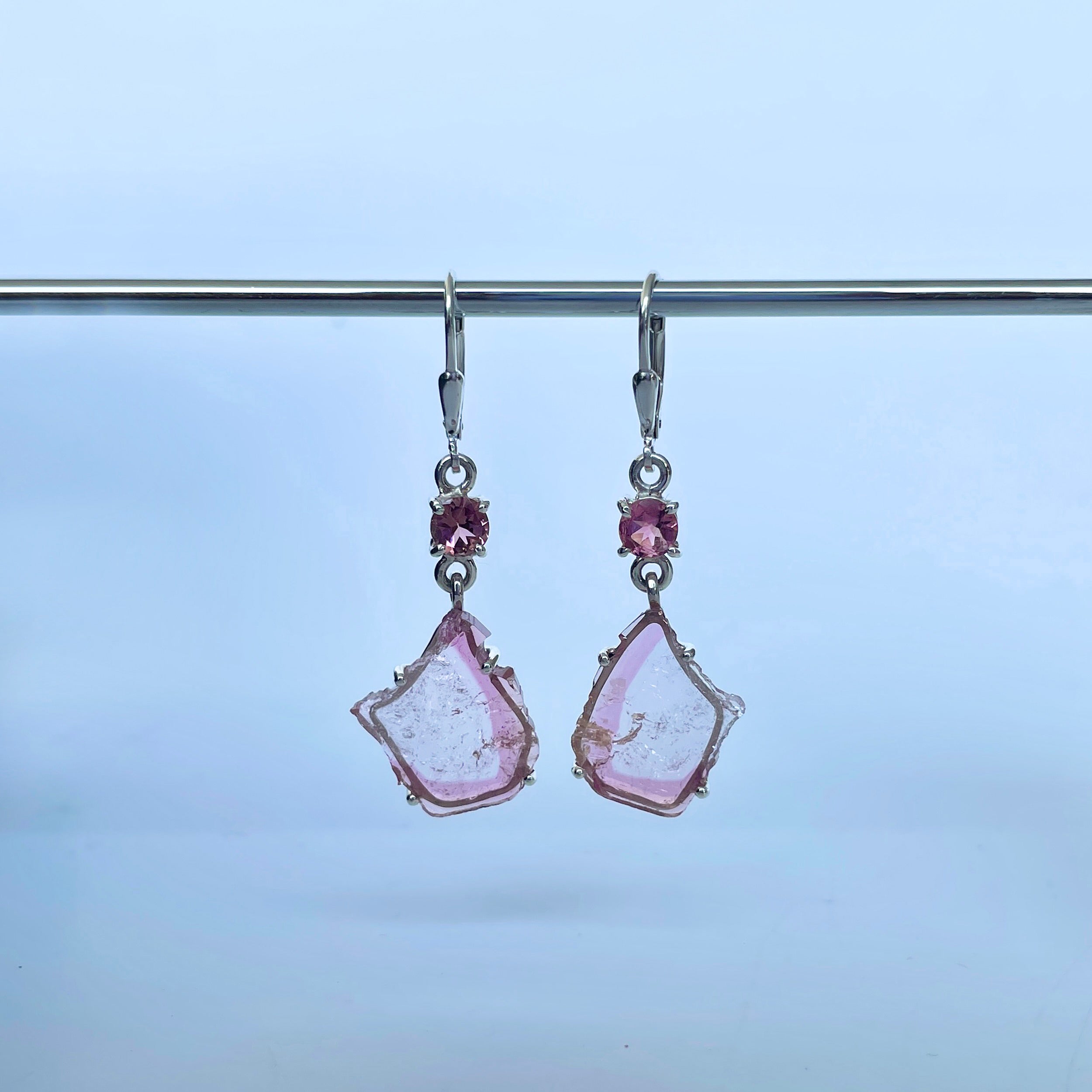 Watermelon Tourmaline Slice Earring-(TRM-E-34.)