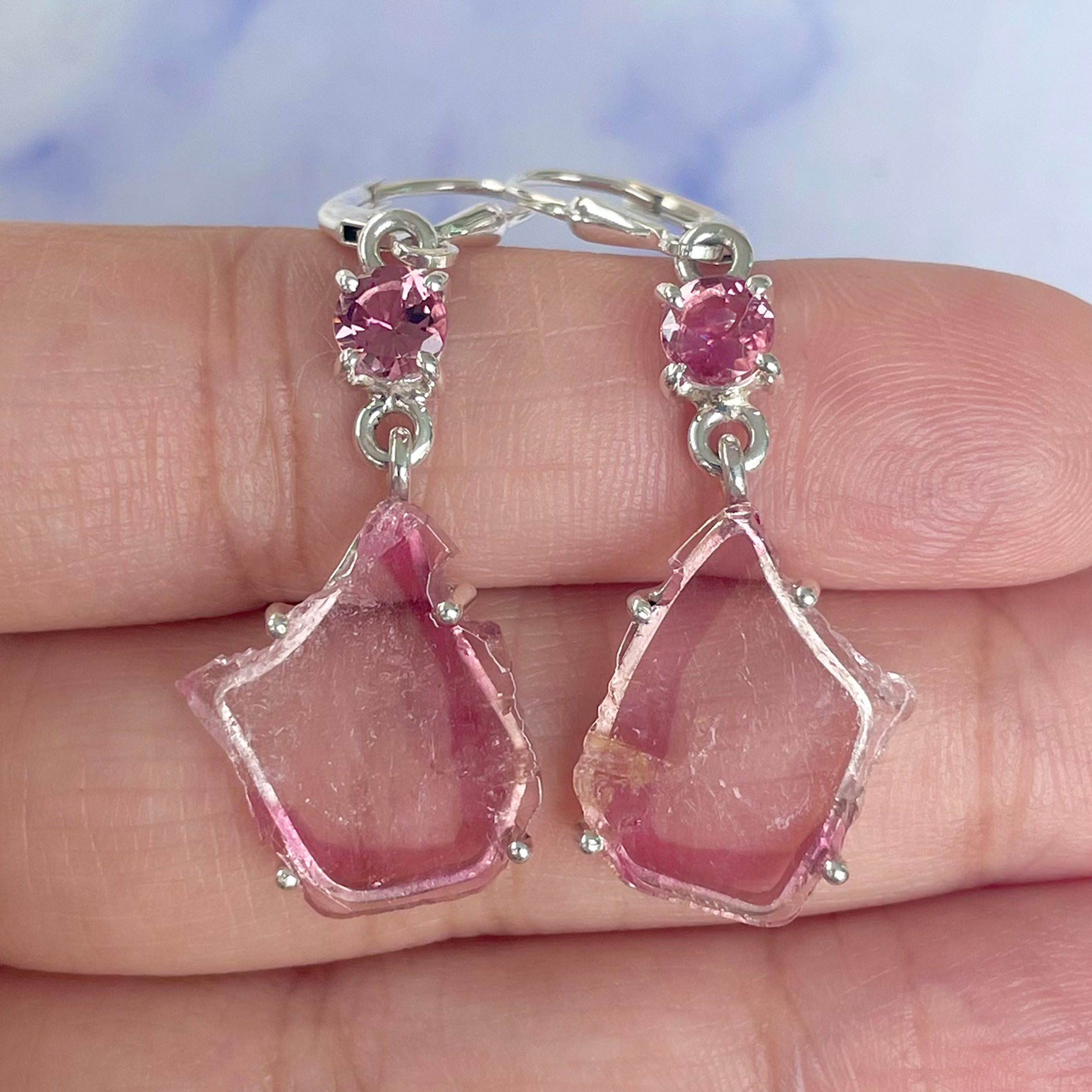 Watermelon Tourmaline Slice Earring-(TRM-E-34.)