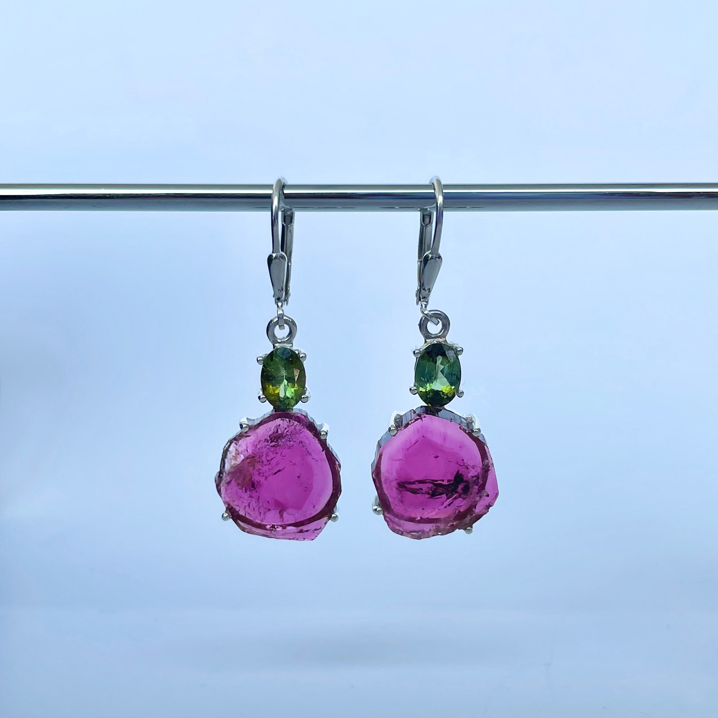 Watermelon Tourmaline Slice Earring-(TRM-E-36.)