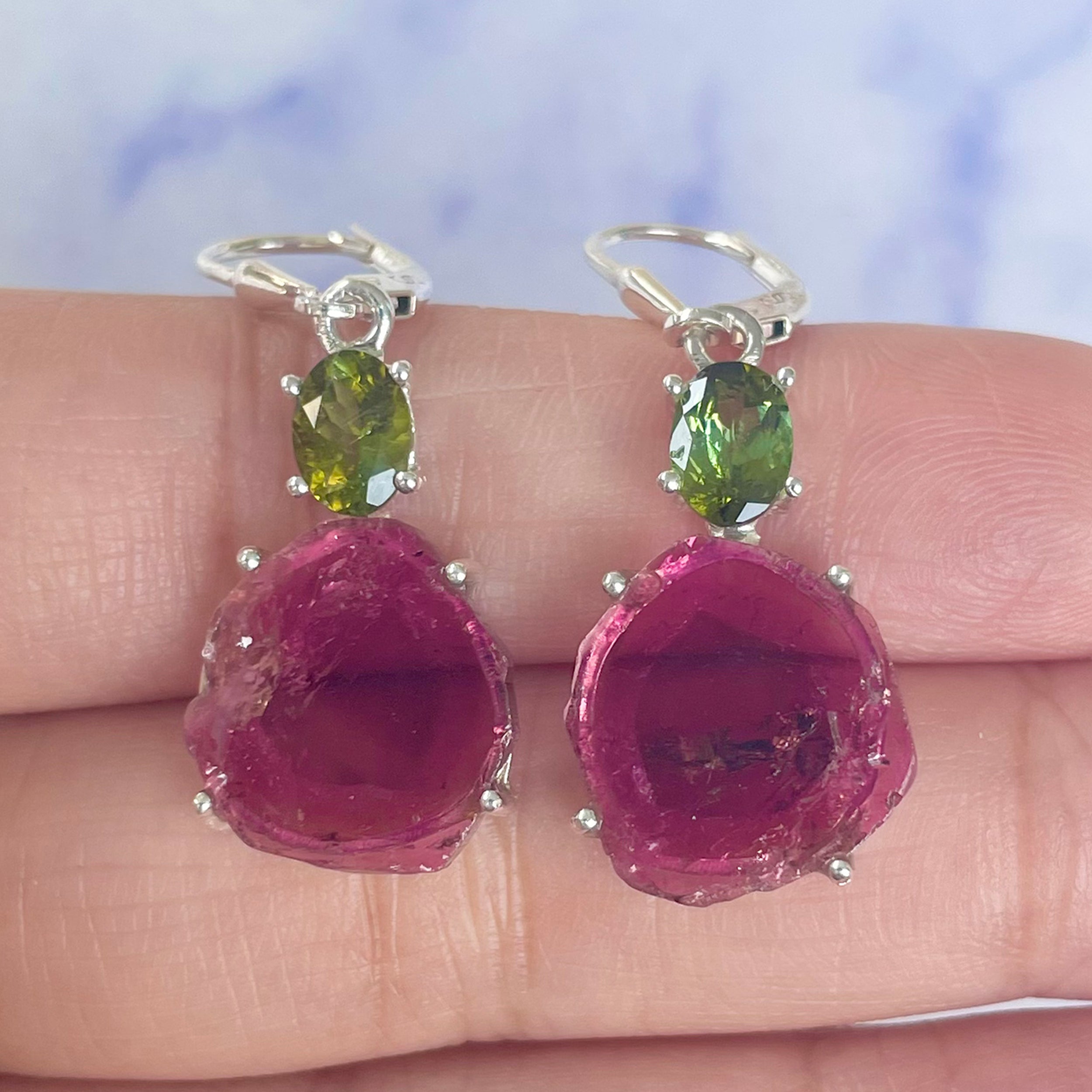 Watermelon Tourmaline Slice Earring-(TRM-E-36.)