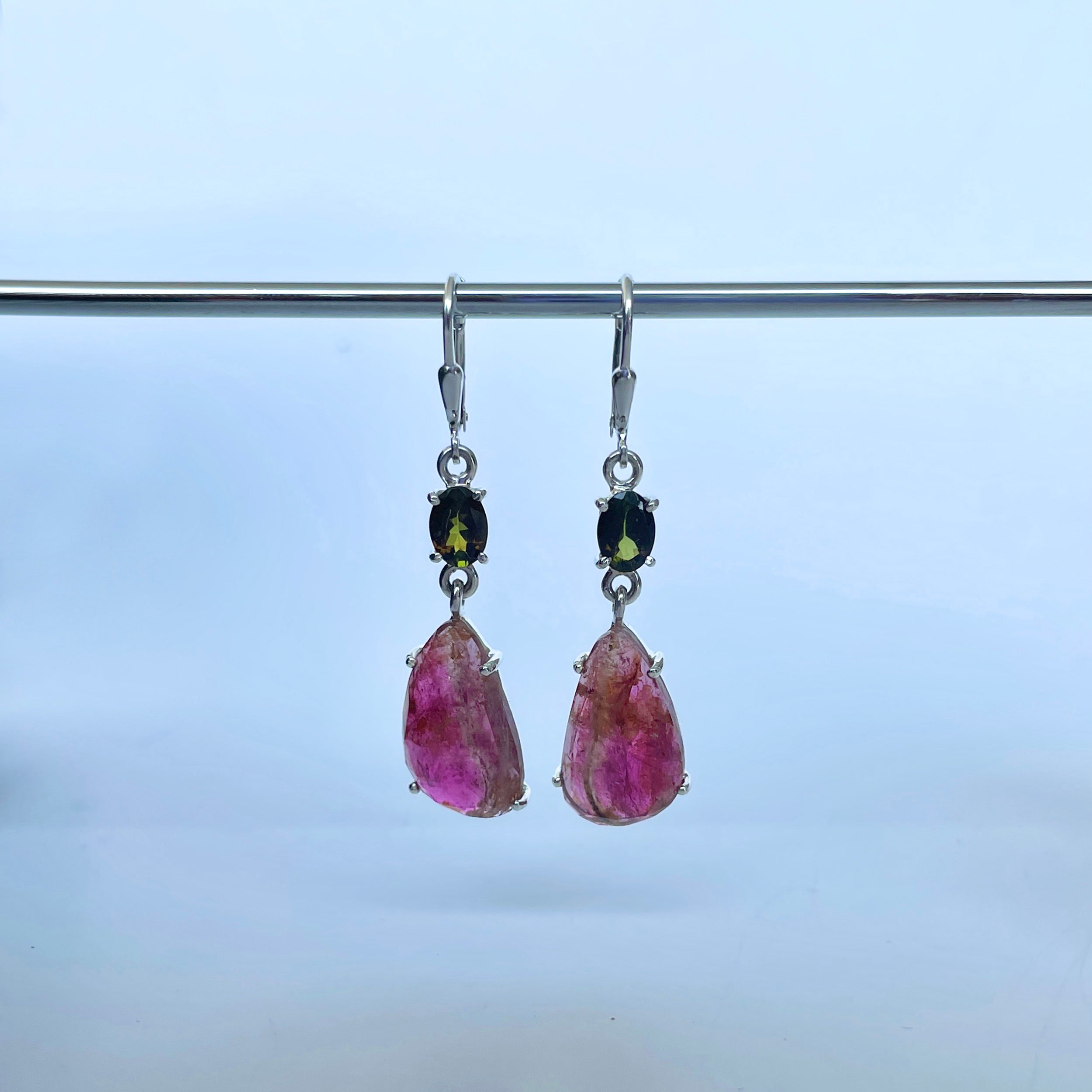 Watermelon Tourmaline Slice Earring-(TRM-E-37.)