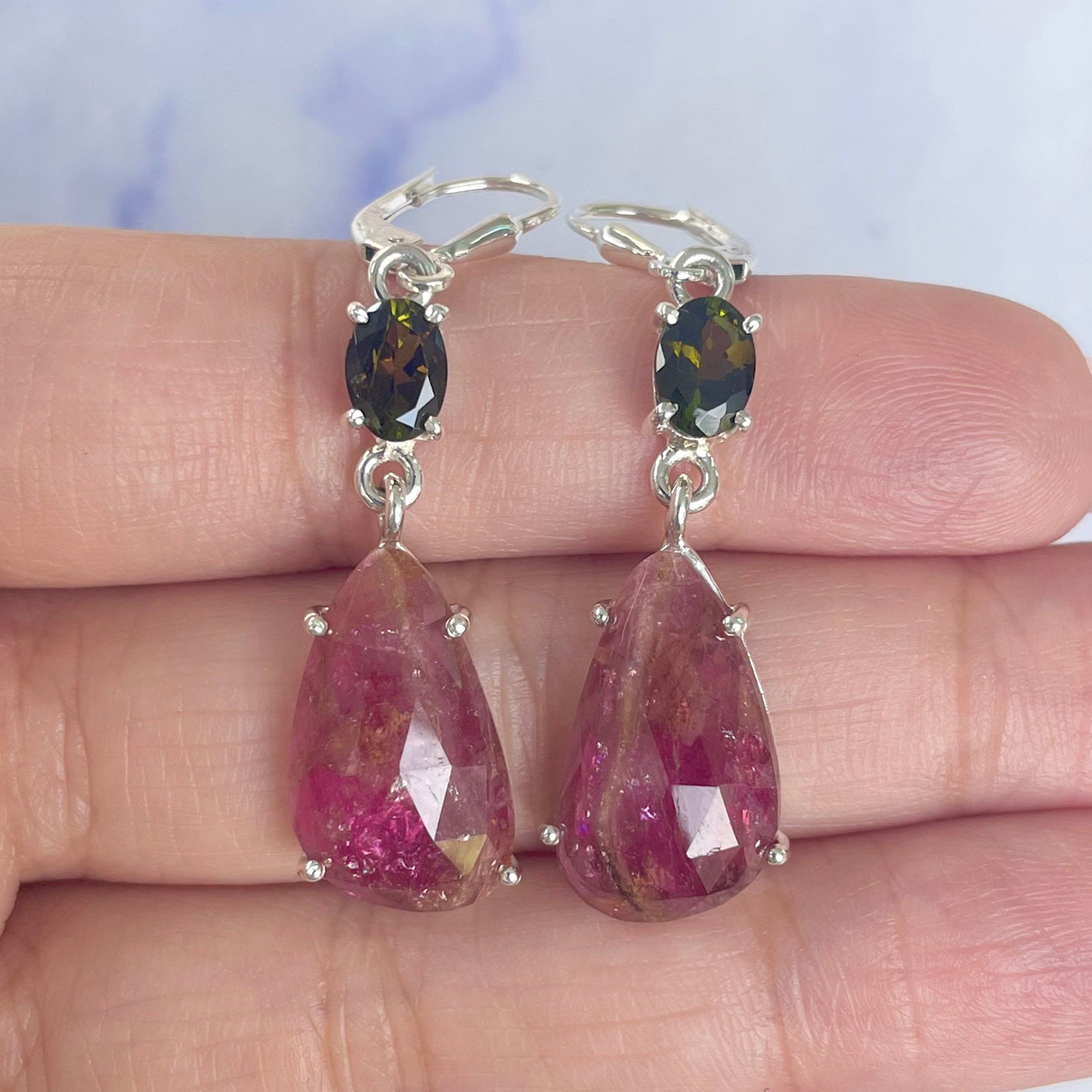 Watermelon Tourmaline Slice Earring-(TRM-E-37.)