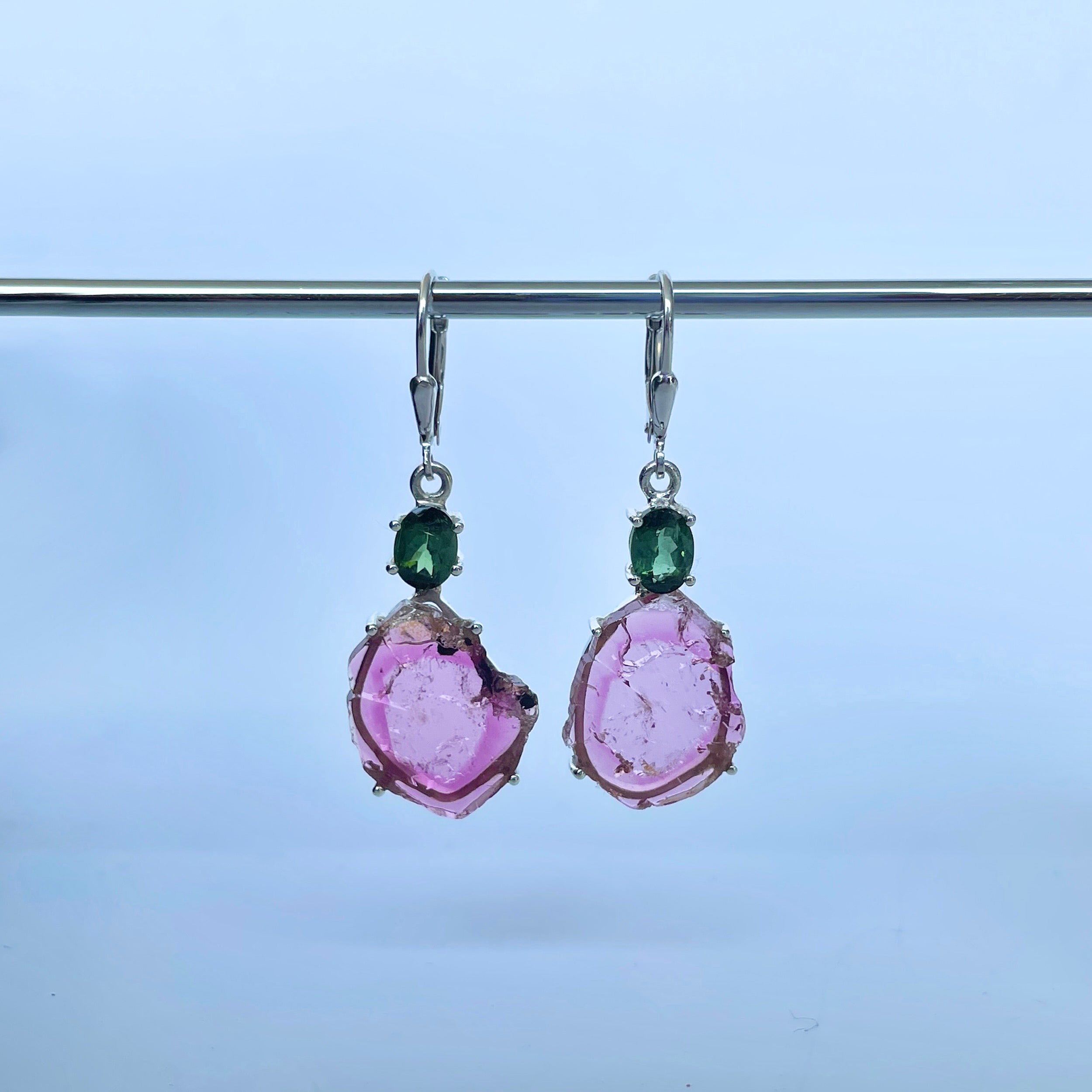 Watermelon Tourmaline Slice Earring-(TRM-E-38.)