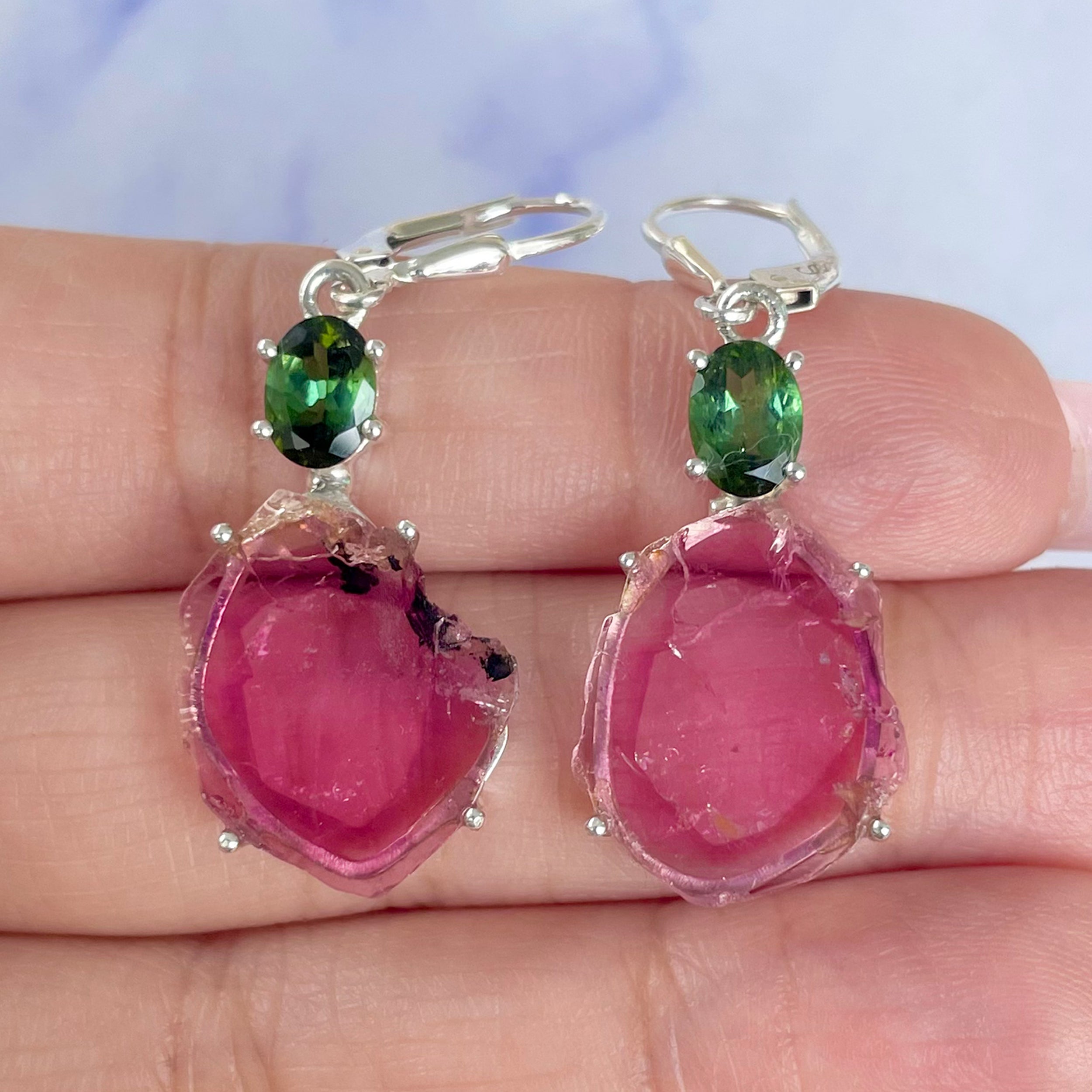 Watermelon Tourmaline Slice Earring-(TRM-E-38.)