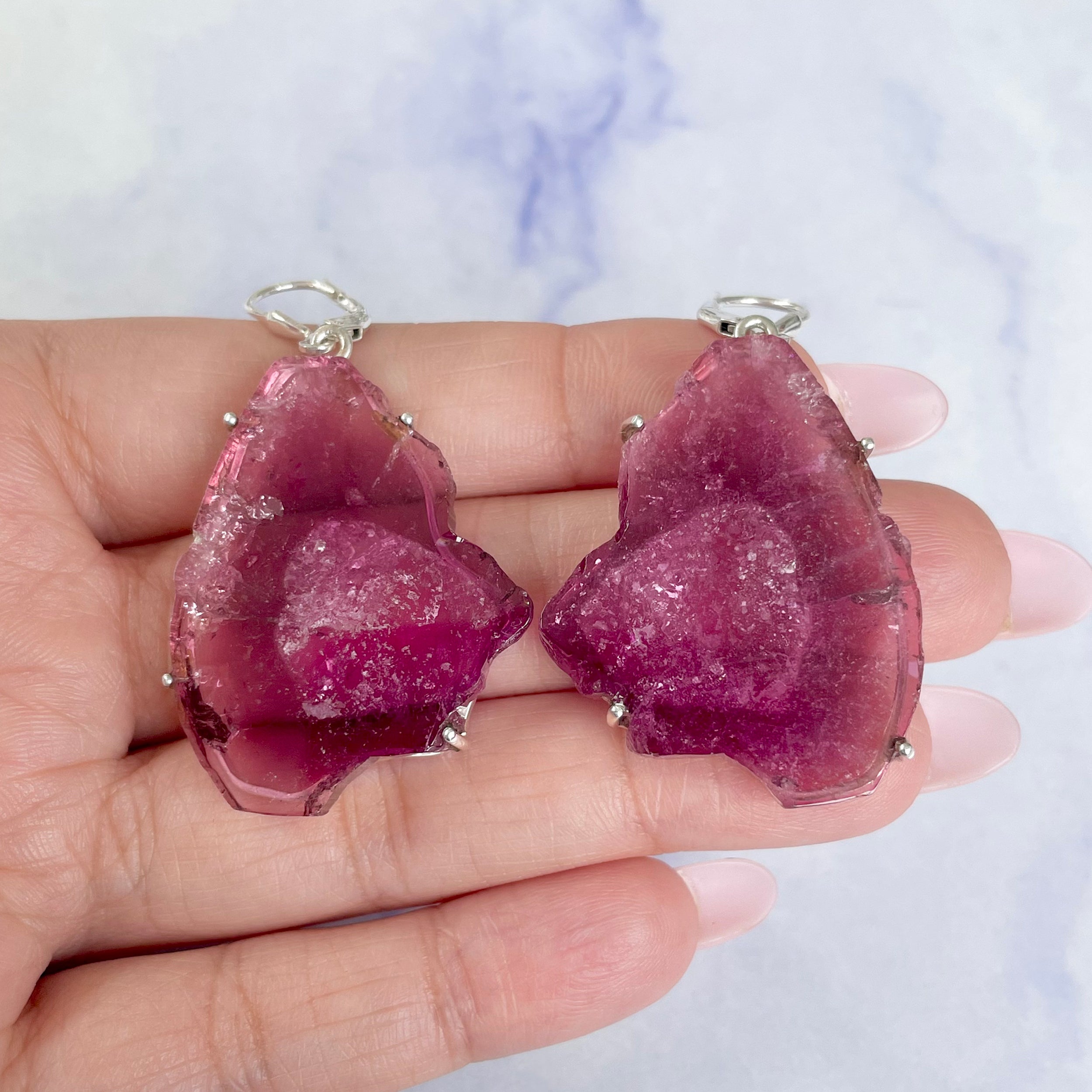 Watermelon Tourmaline Slice Earring-(TRM-E-4.)
