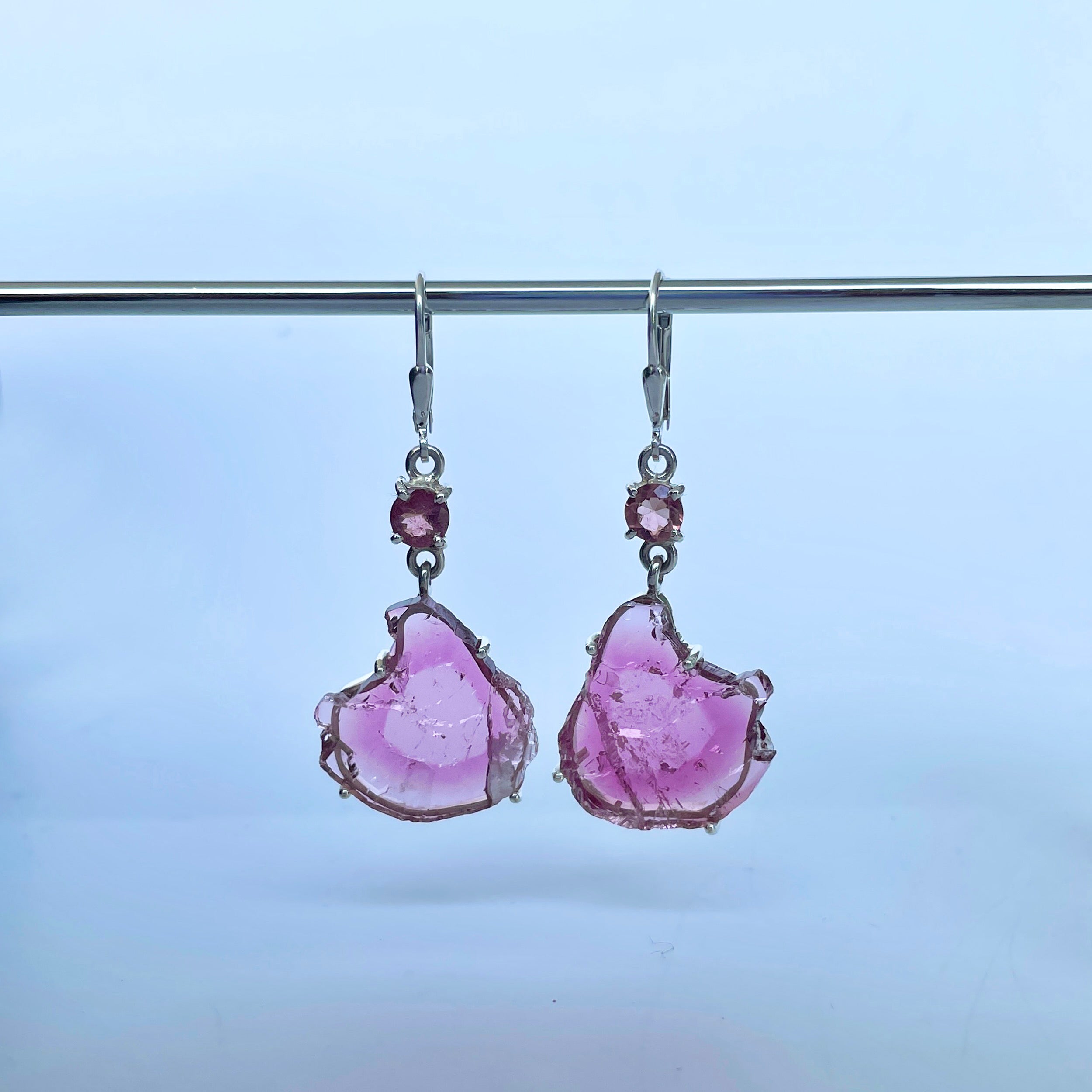 Watermelon Tourmaline Slice Earring-(TRM-E-40.)