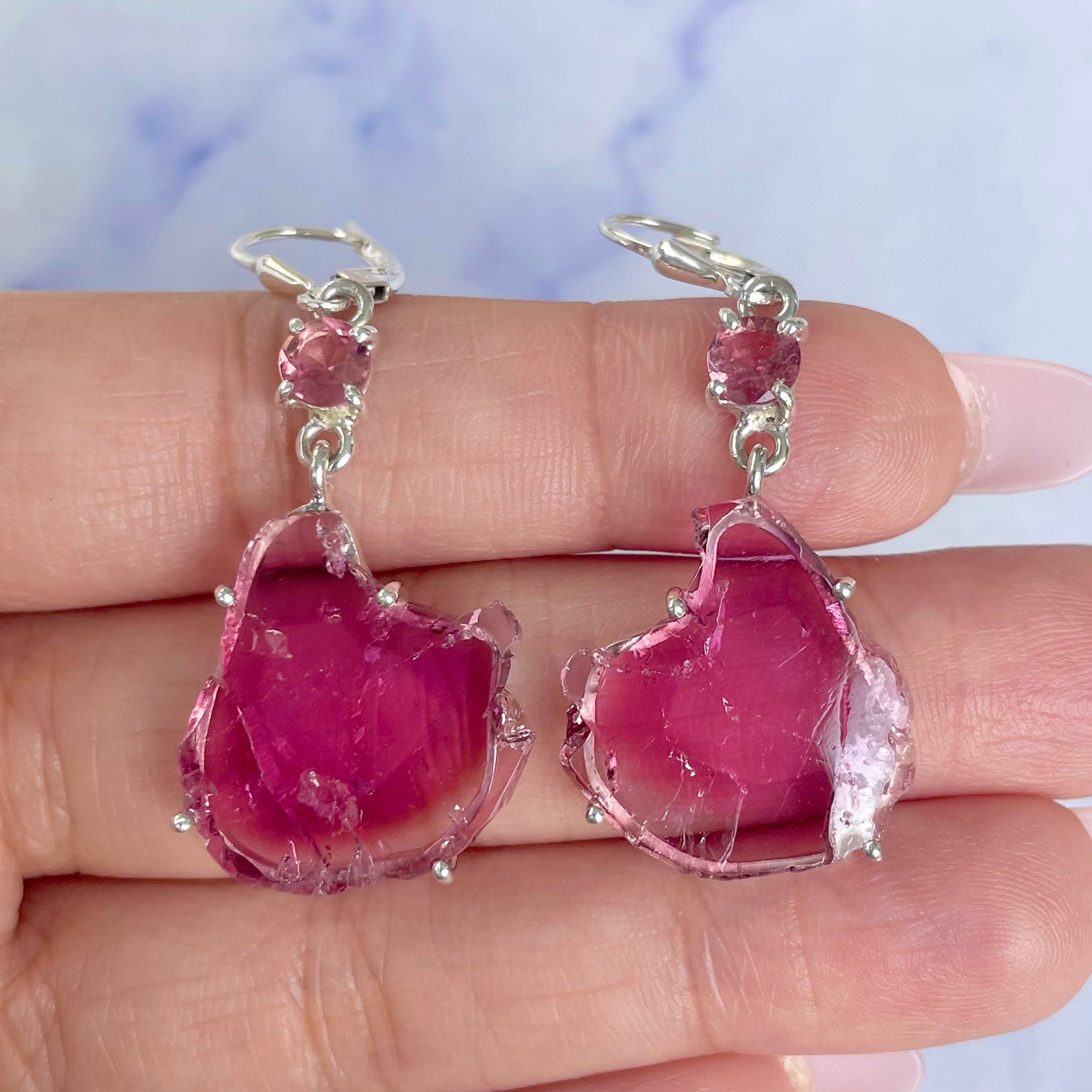 Watermelon Tourmaline Slice Earring-(TRM-E-40.)