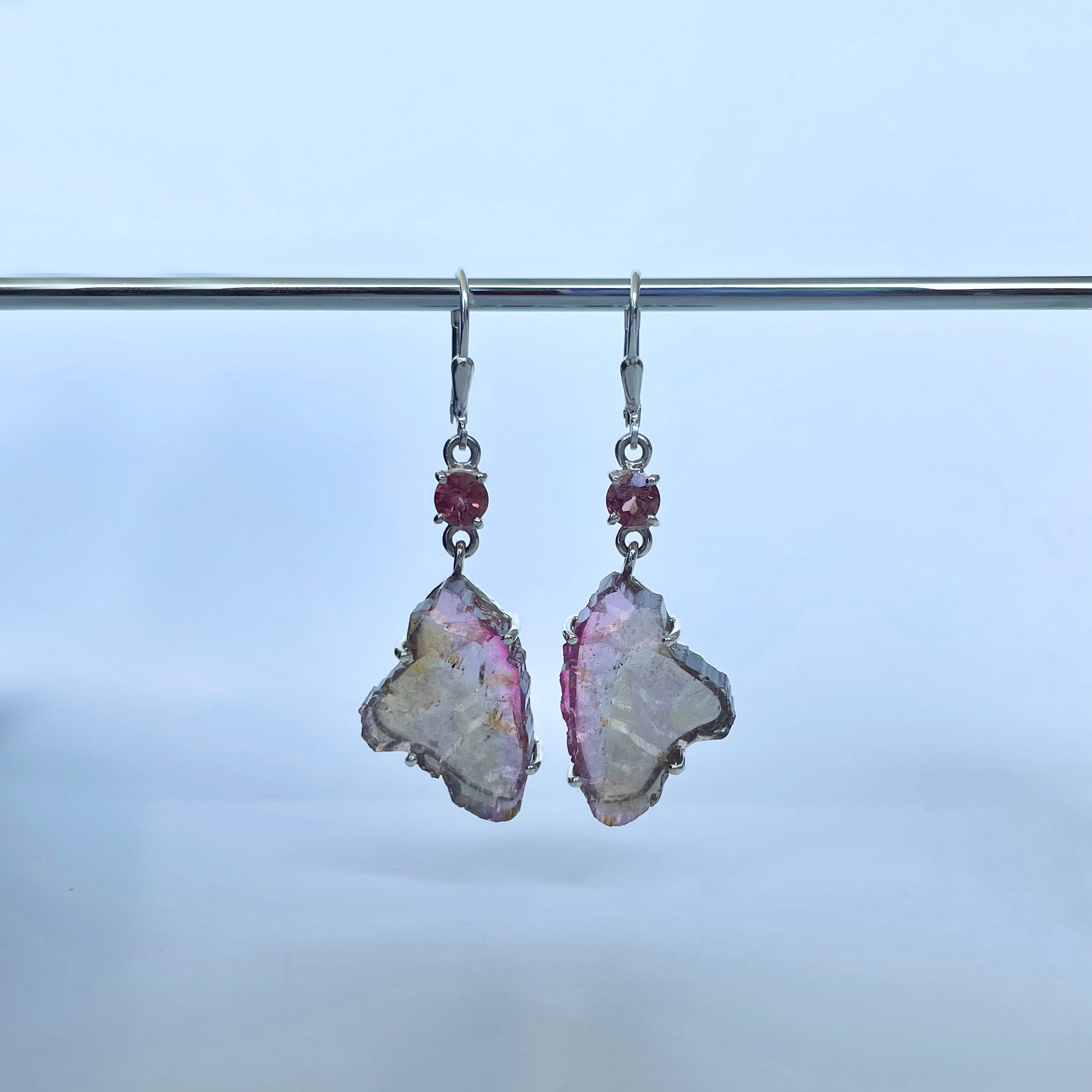 Watermelon Tourmaline Slice Earring-(TRM-E-41.)
