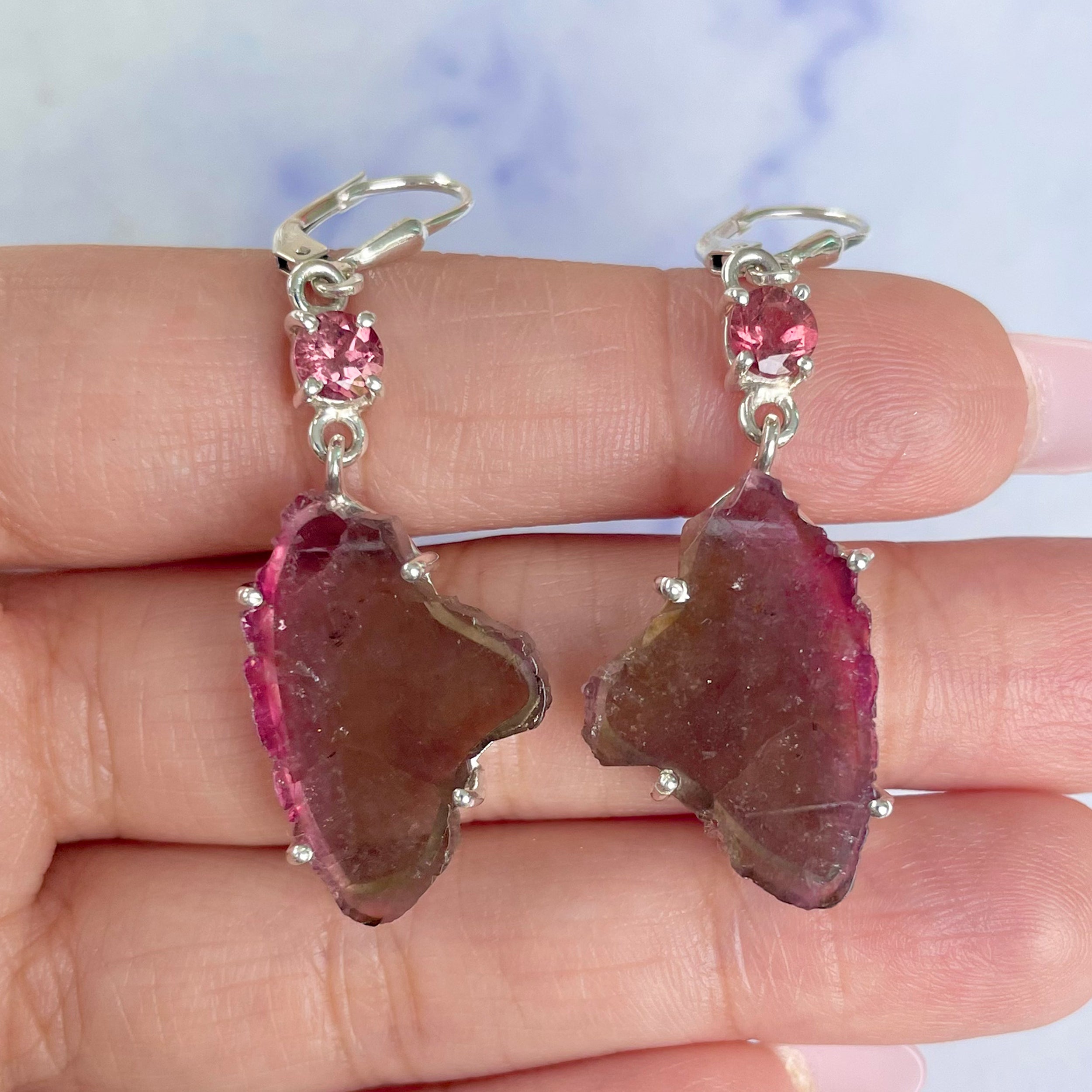 Watermelon Tourmaline Slice Earring-(TRM-E-41.)