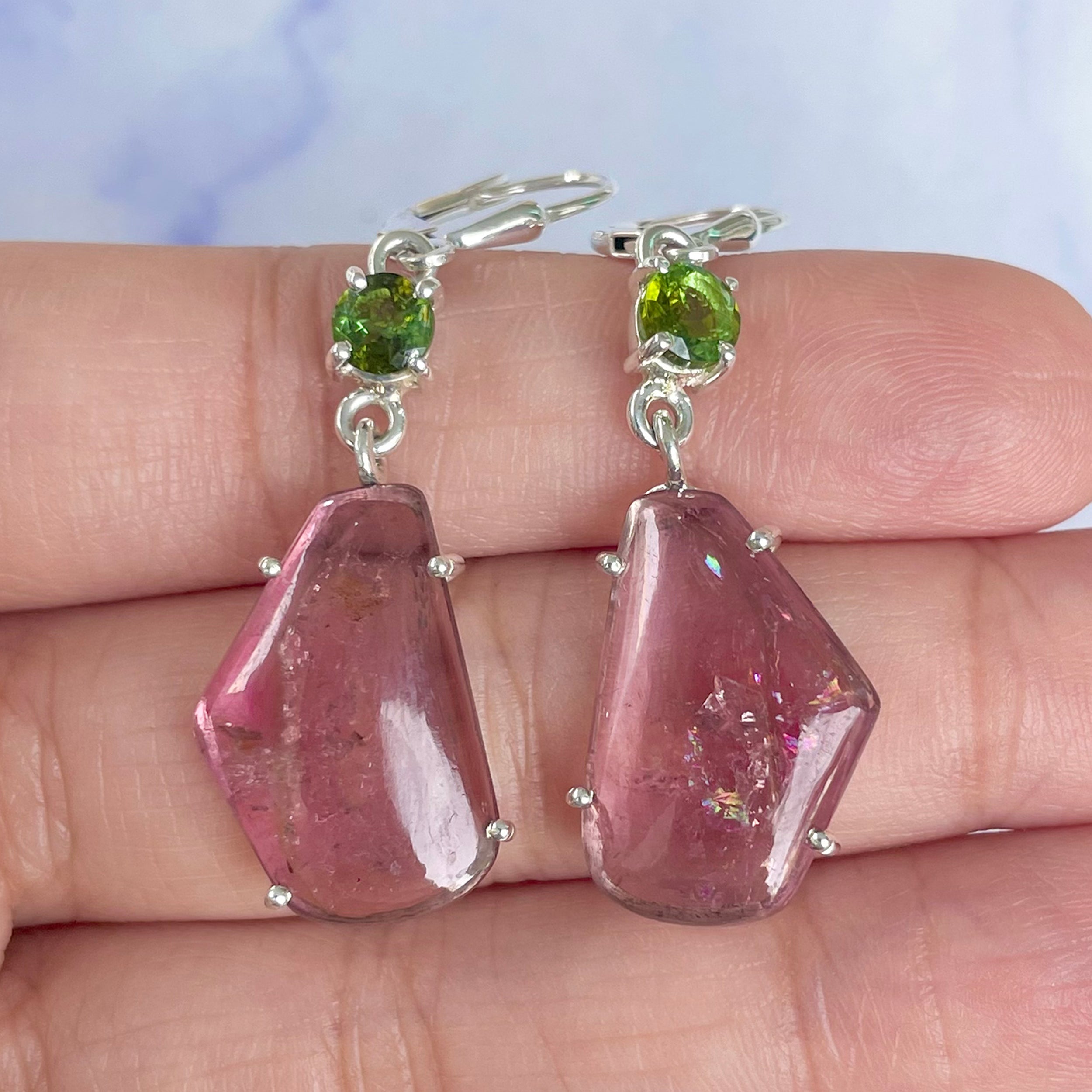 Watermelon Tourmaline Slice Earring-(TRM-E-42.)