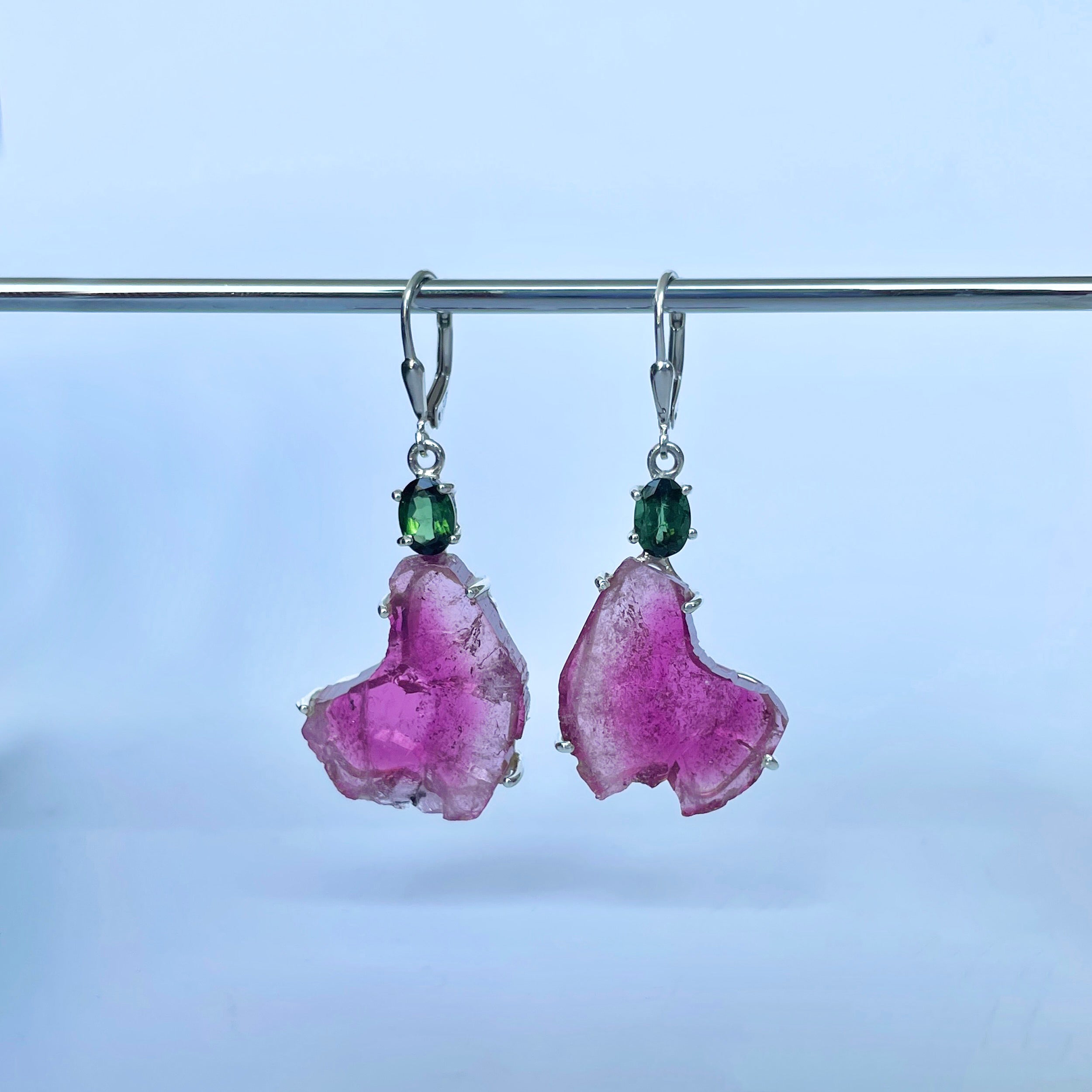 Watermelon Tourmaline Slice Earring-(TRM-E-43.)