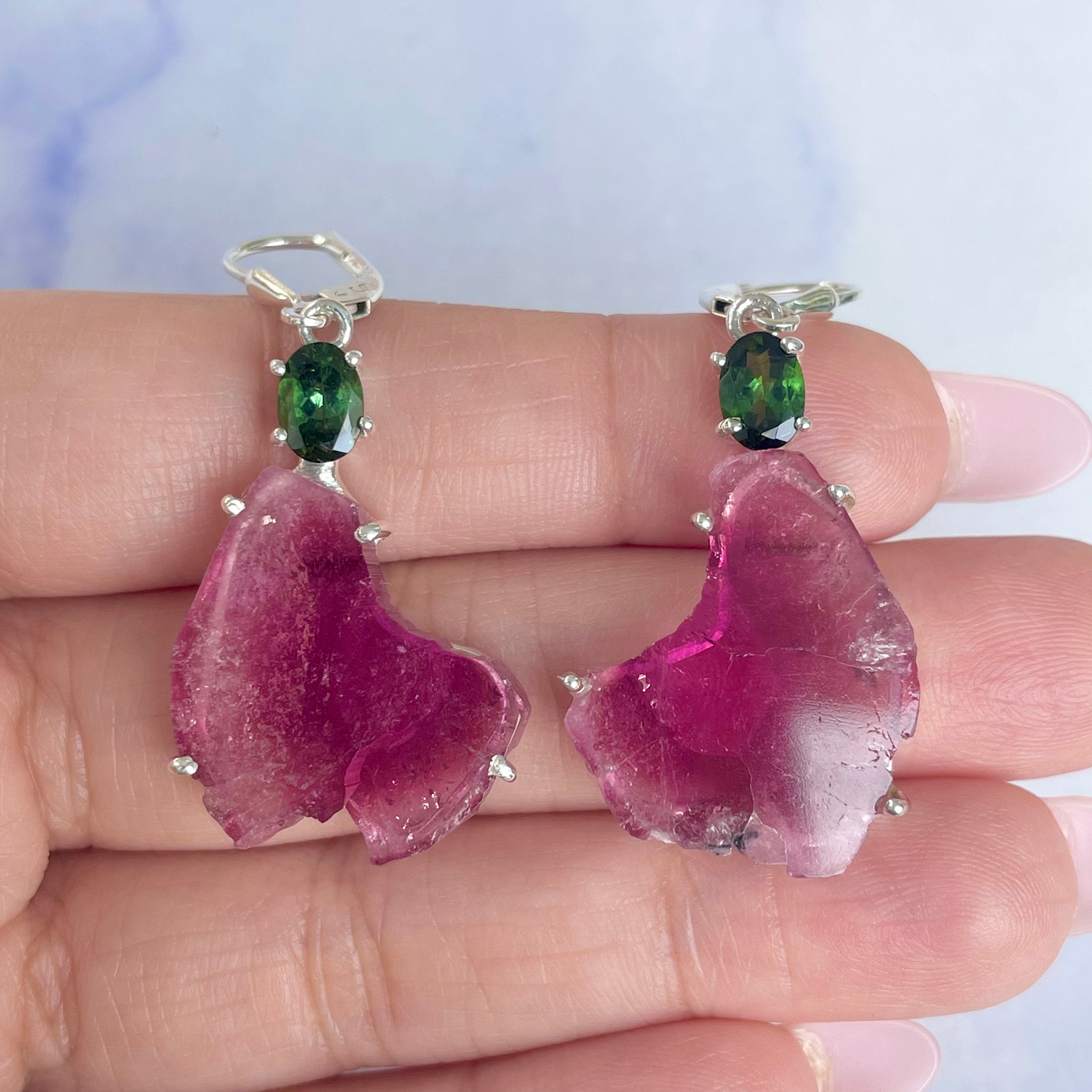 Watermelon Tourmaline Slice Earring-(TRM-E-43.)