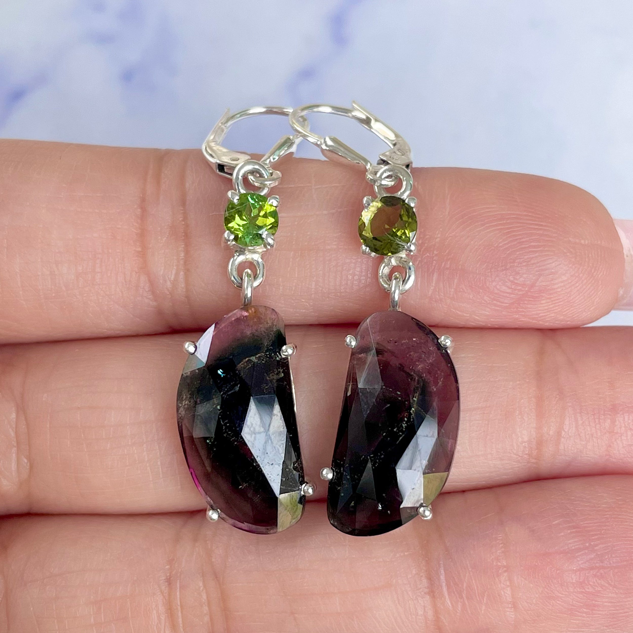 Watermelon Tourmaline Slice Earring-(TRM-E-44.)